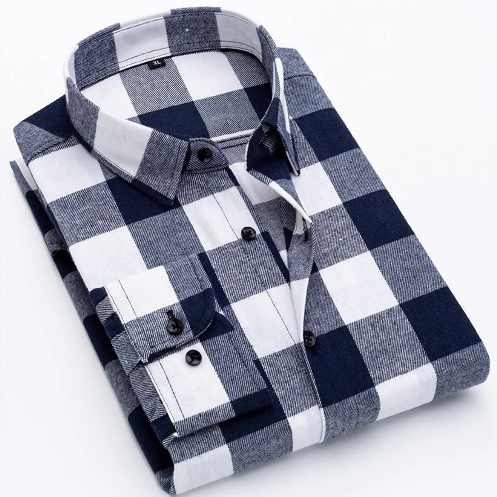 Mymyguoe - Camicia da uomo a quadri, camicia da lavoro, camicia da uomo, camicia da boscaiolo, camicia da tempo libero, longsleeve, camicia a maniche lunghe, camicia a quadri, camicia con revers - immagine 7