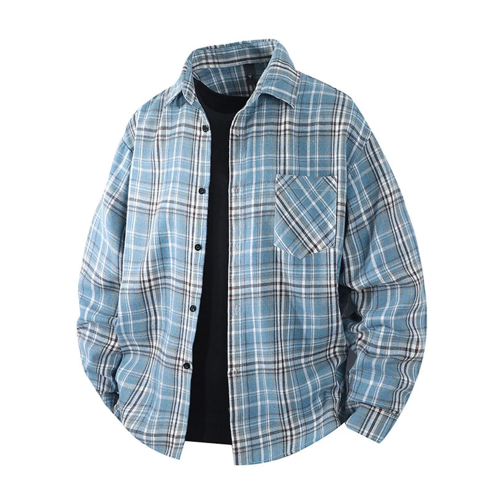 Mymyguoe - Camicia da lavoro da uomo a quadri, camicia da uomo per boscaioli, camicia da tempo libero, longsleeve, camicia a maniche lunghe, camicia a quadri, camicia con revers, camicia button down - immagine 2