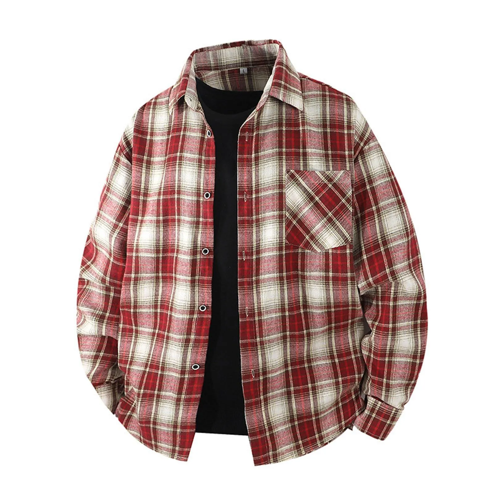 Mymyguoe - Camicia da lavoro da uomo a quadri, camicia da uomo da boscaiolo, camicia da tempo libero, longsleeve, camicia a maniche lunghe, camicia a quadri, camicia con revers, camicia button down - immagine 2