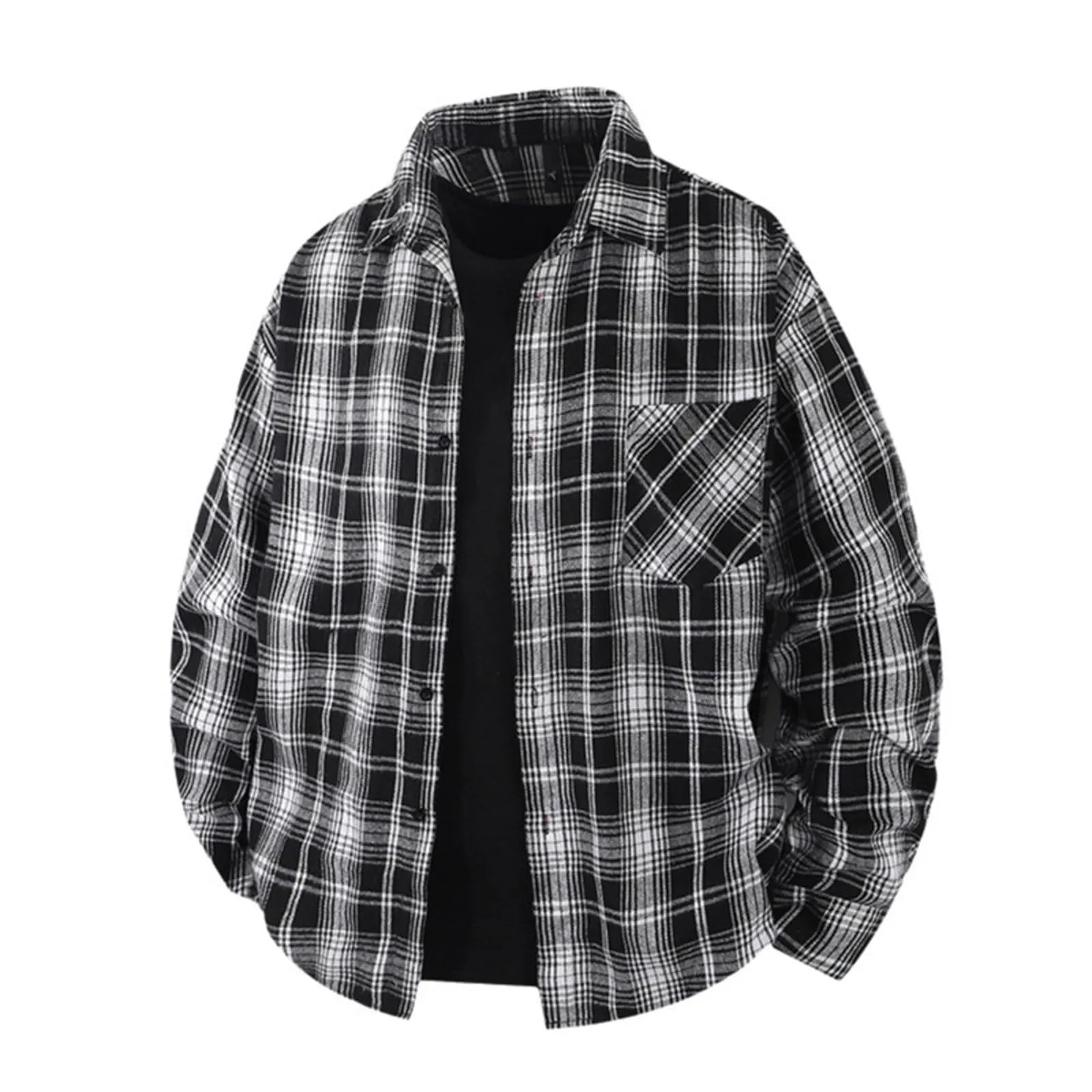Mymyguoe - Camicia da uomo a quadri, camicia da uomo da lavoro, camicia da uomo da boscaiolo, camicia da uomo per il tempo libero, camicia a maniche lunghe, camicia a quadri, camicia con revers - immagine 1