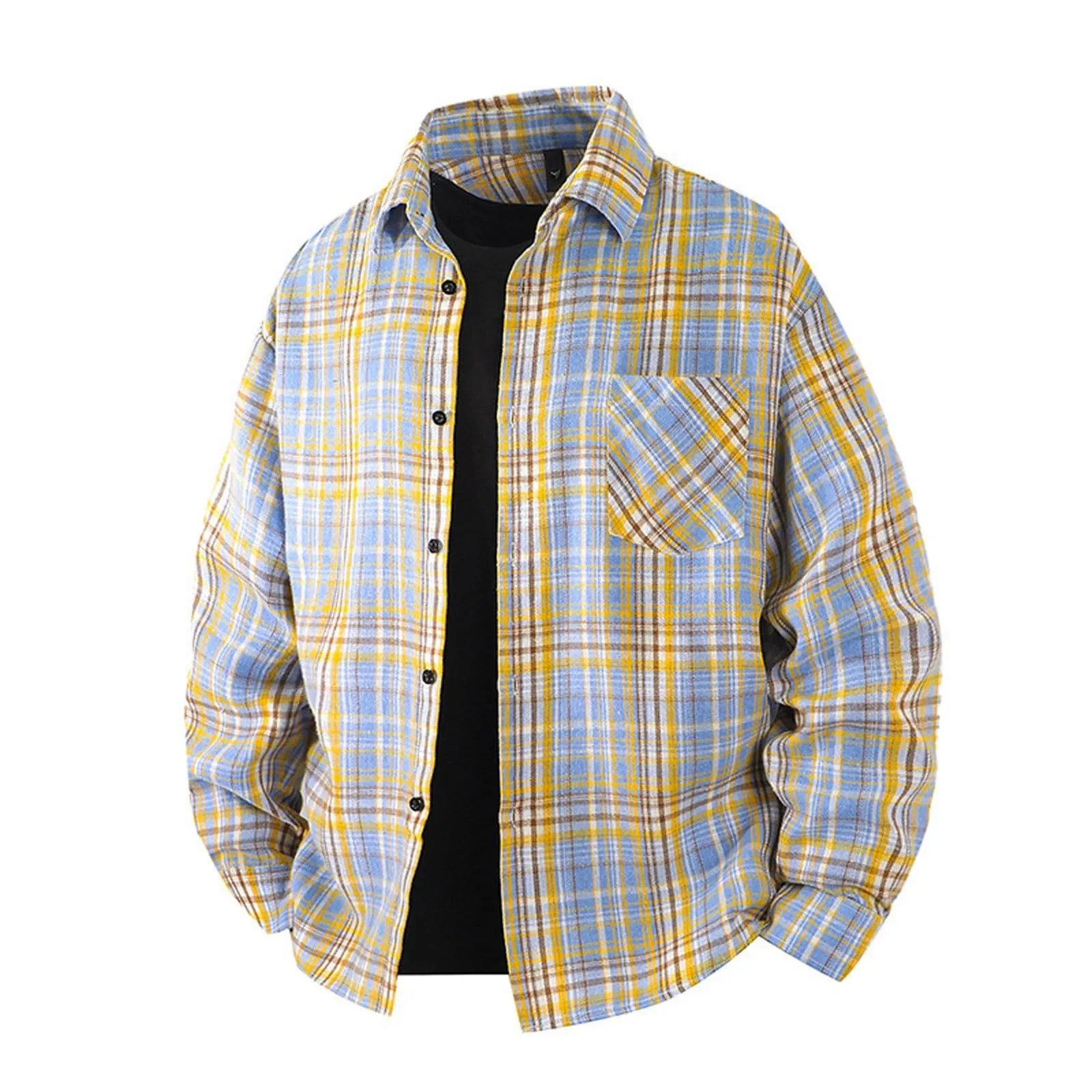 Mymyguoe - Camicia da uomo a quadri, camicia da lavoro, camicia da uomo, camicia da boscaiolo, camicia da tempo libero, longsleeve, camicia a maniche lunghe, camicia a quadri, camicia con revers - immagine 2