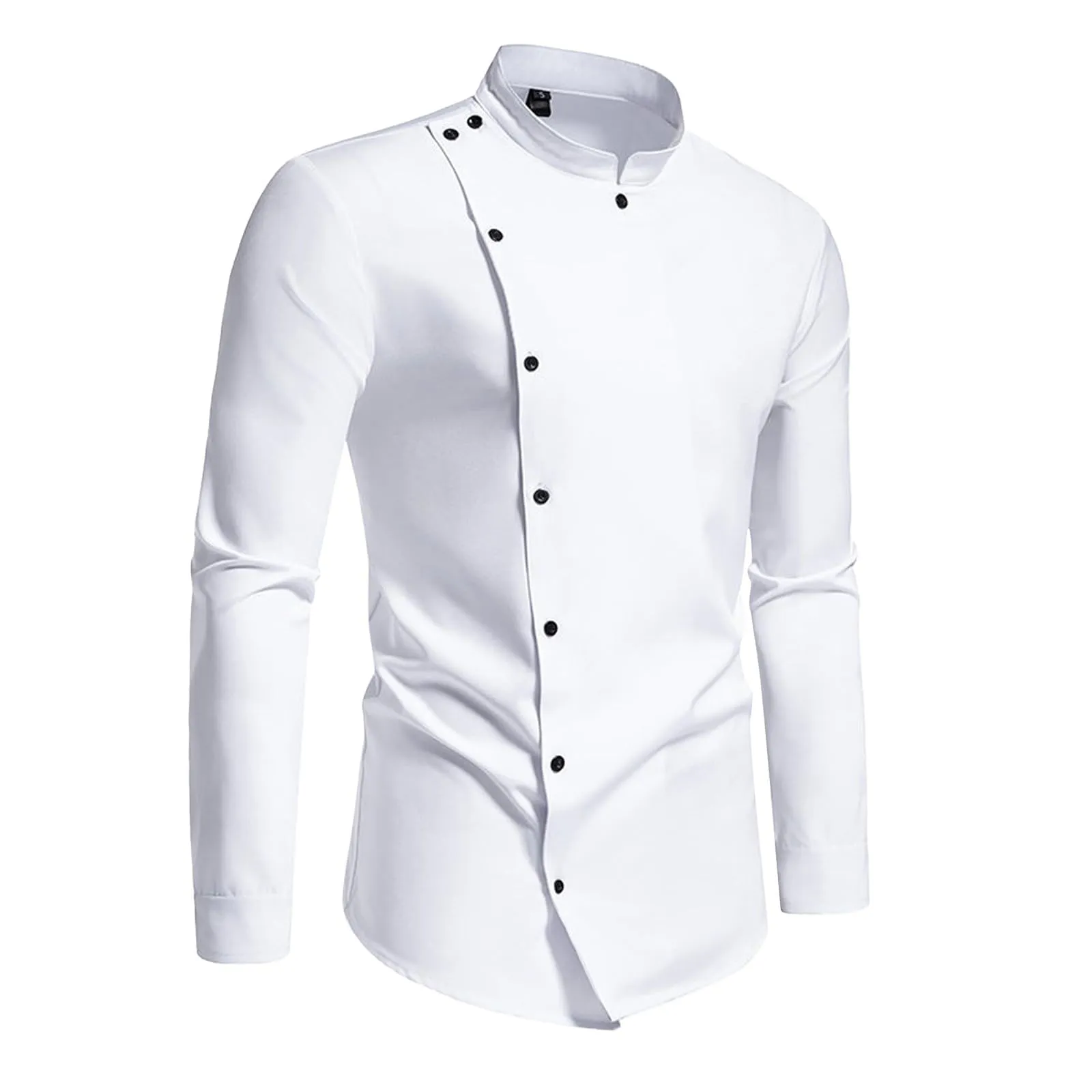 Mymyguoe Camicia ricamata da uomo per matrimonio Play Shirt Slim Fit Gothic Abbigliamento Matrimonio Play Shirt Camicia da uomo Camicia asimmetrica a maniche lunghe chic colletto alto business camicia - immagine 1