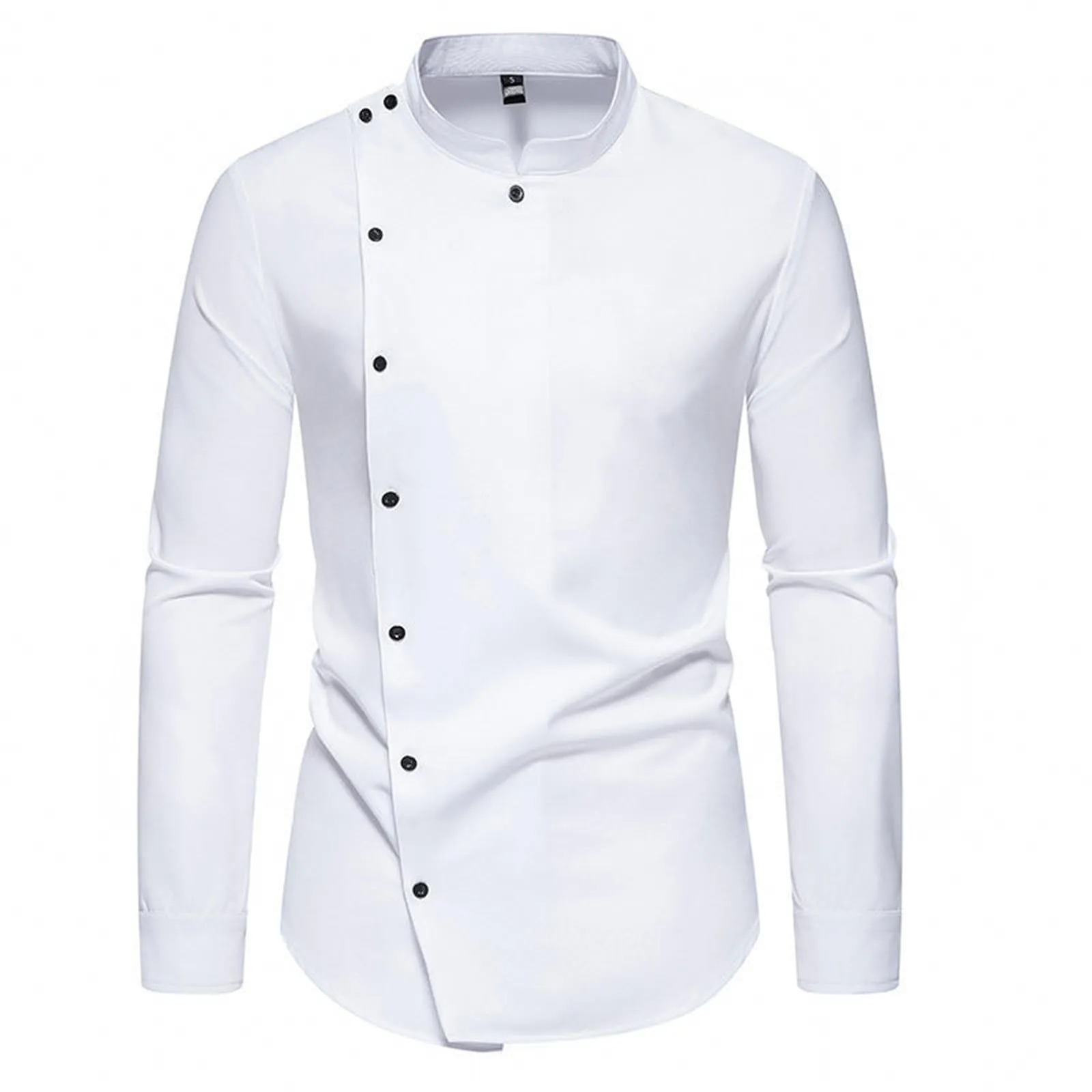 Mymyguoe Camicia ricamata da uomo per matrimonio Play Shirt Slim Fit Gothic Abbigliamento Matrimonio Play Shirt Camicia da uomo Camicia asimmetrica a maniche lunghe chic colletto alto business camicia - immagine 4