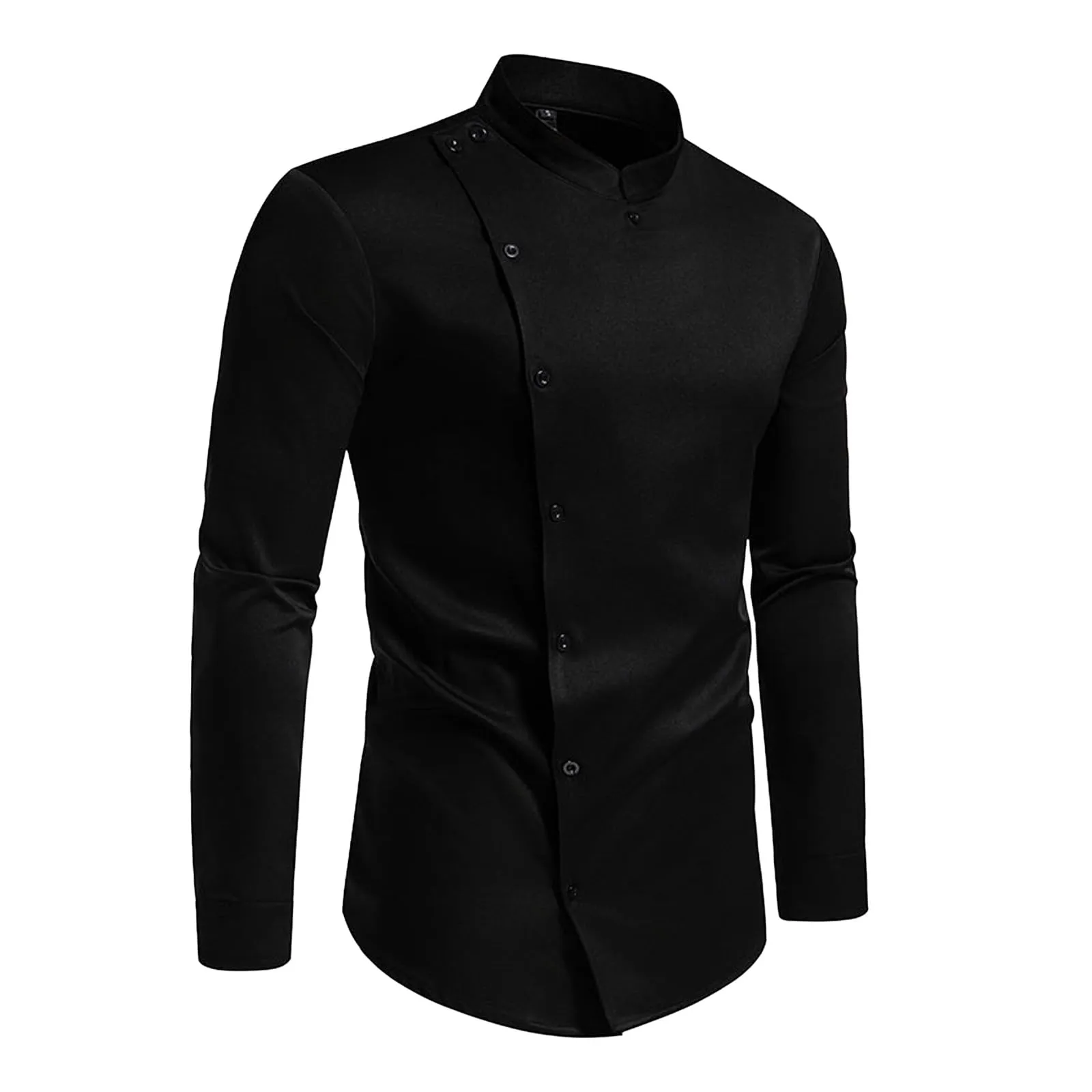 Mymyguoe Camicia ricamata da uomo per matrimonio Play Shirt Slim Fit Gothic Abbigliamento Matrimonio Play Shirt Camicia da uomo Camicia asimmetrica a maniche lunghe chic colletto alto business camicia - immagine 1