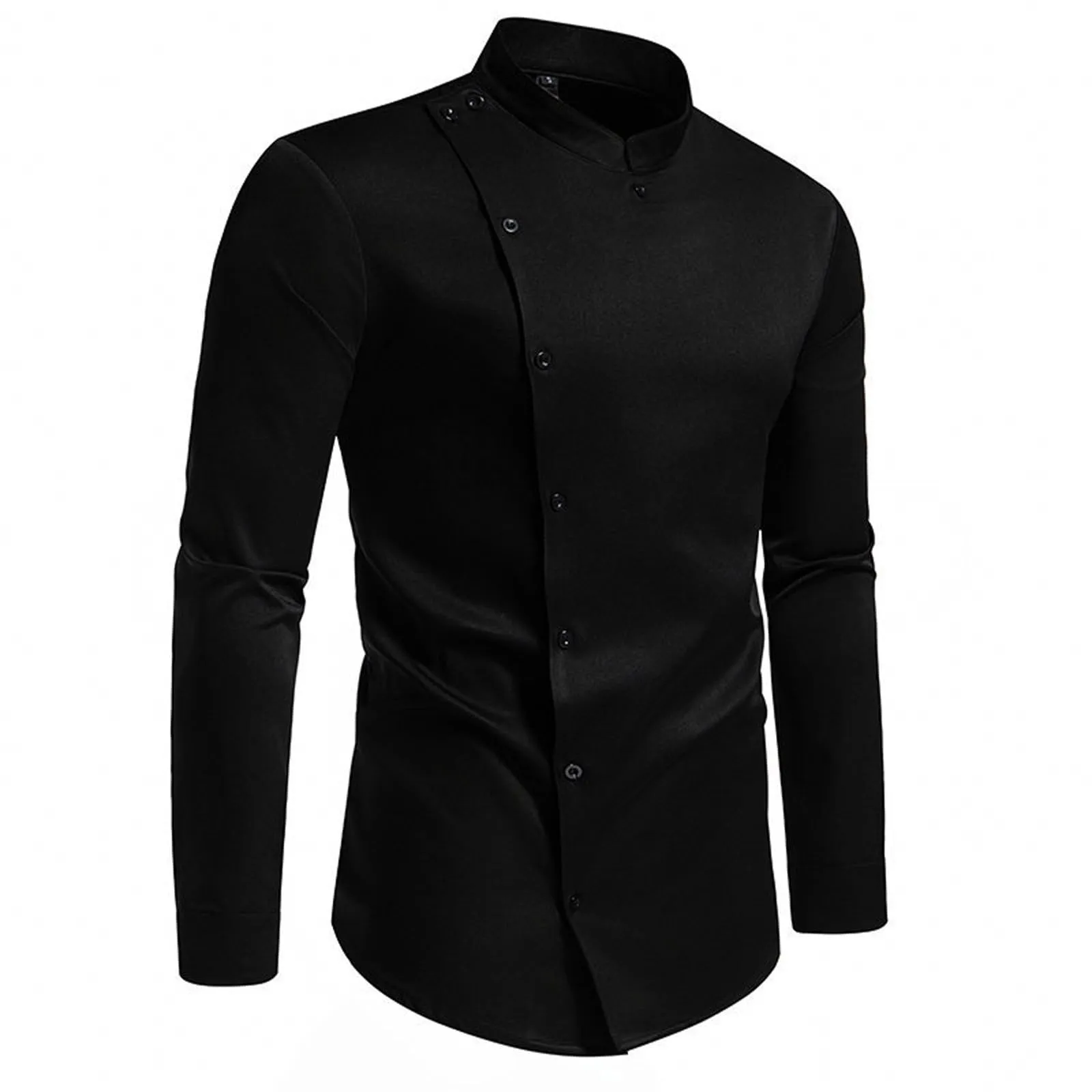 Mymyguoe Camicia ricamata da uomo per matrimonio Play Shirt Slim Fit Gothic Abbigliamento Matrimonio Play Shirt Camicia da uomo Camicia asimmetrica a maniche lunghe chic colletto alto business camicia - immagine 2