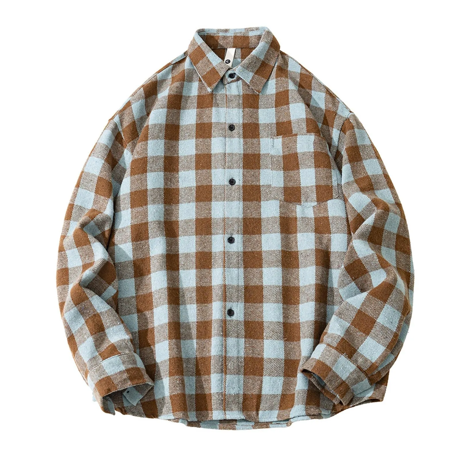 Mymyguoe Camicia da lavoro da uomo a quadri, per il tempo libero, a maniche lunghe, a quadri, camicia a maniche lunghe, camicia a quadri, Q4 caffè, L - immagine 3
