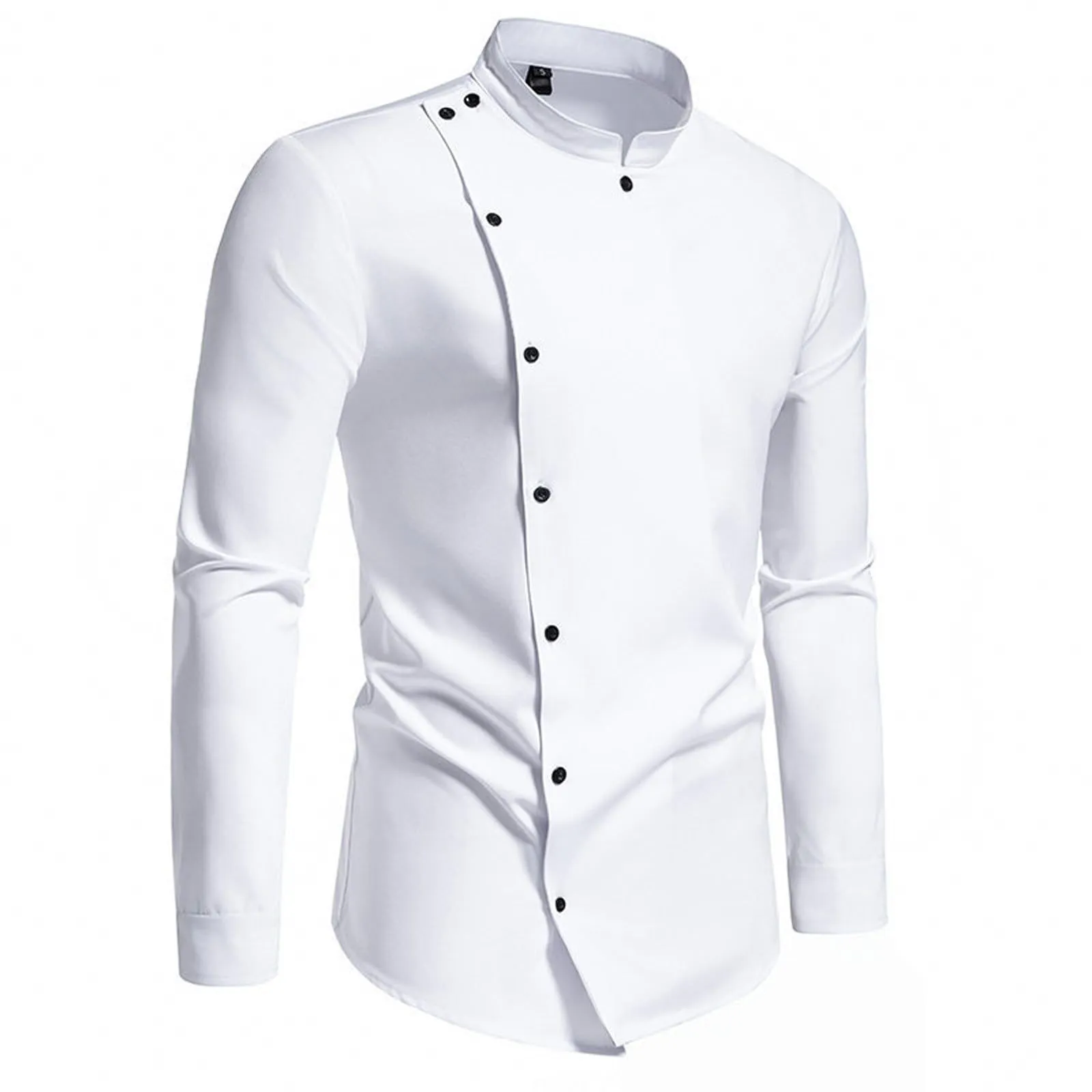 Mymyguoe Camicia ricamata da uomo per matrimonio Play Shirt Slim Fit Gothic Abbigliamento Matrimonio Play Shirt Camicia da uomo Camicia asimmetrica a maniche lunghe chic colletto alto business camicia - immagine 2