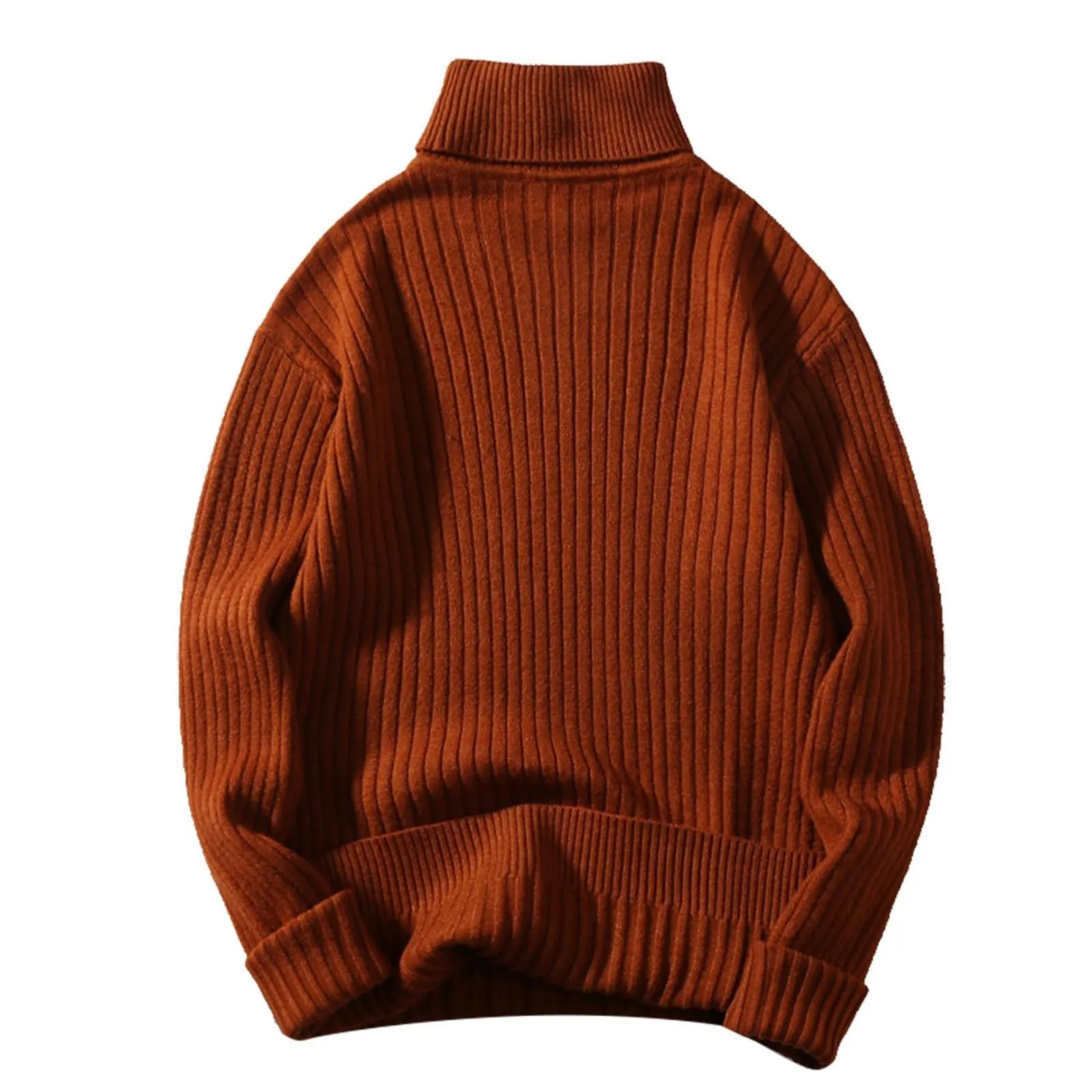 Maglione a collo alto, da uomo, a maglia, leggero, morbido, con colletto alto, comodo, caldo, in tinta unita, X02 rosso mattone, L - immagine 4