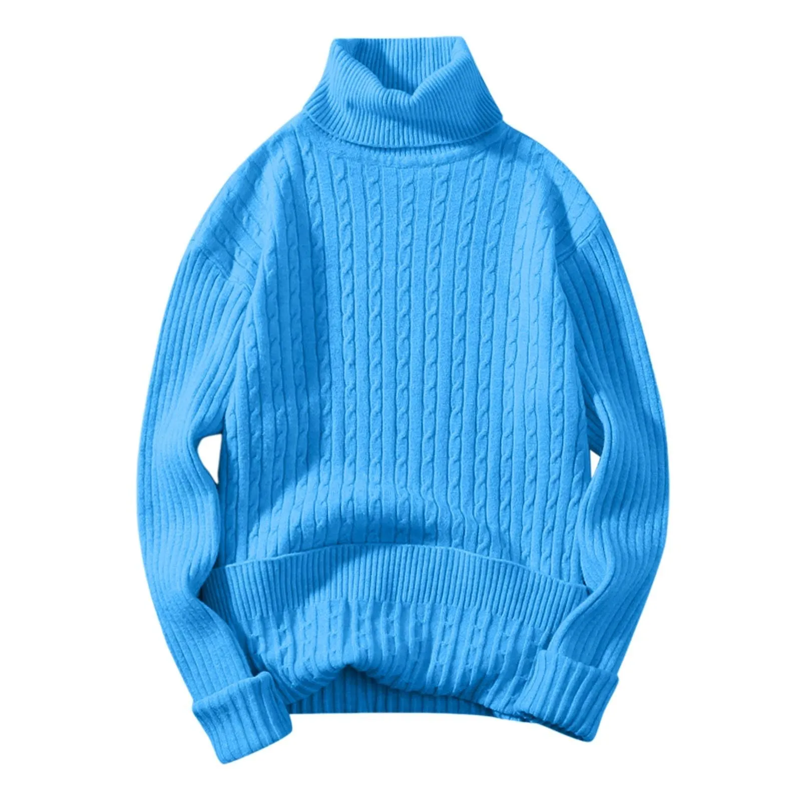 Maglione a collo alto, da uomo, a maglia, leggero, morbido, con colletto alto, comodo, caldo, in tinta unita, X02 blu., M - immagine 2