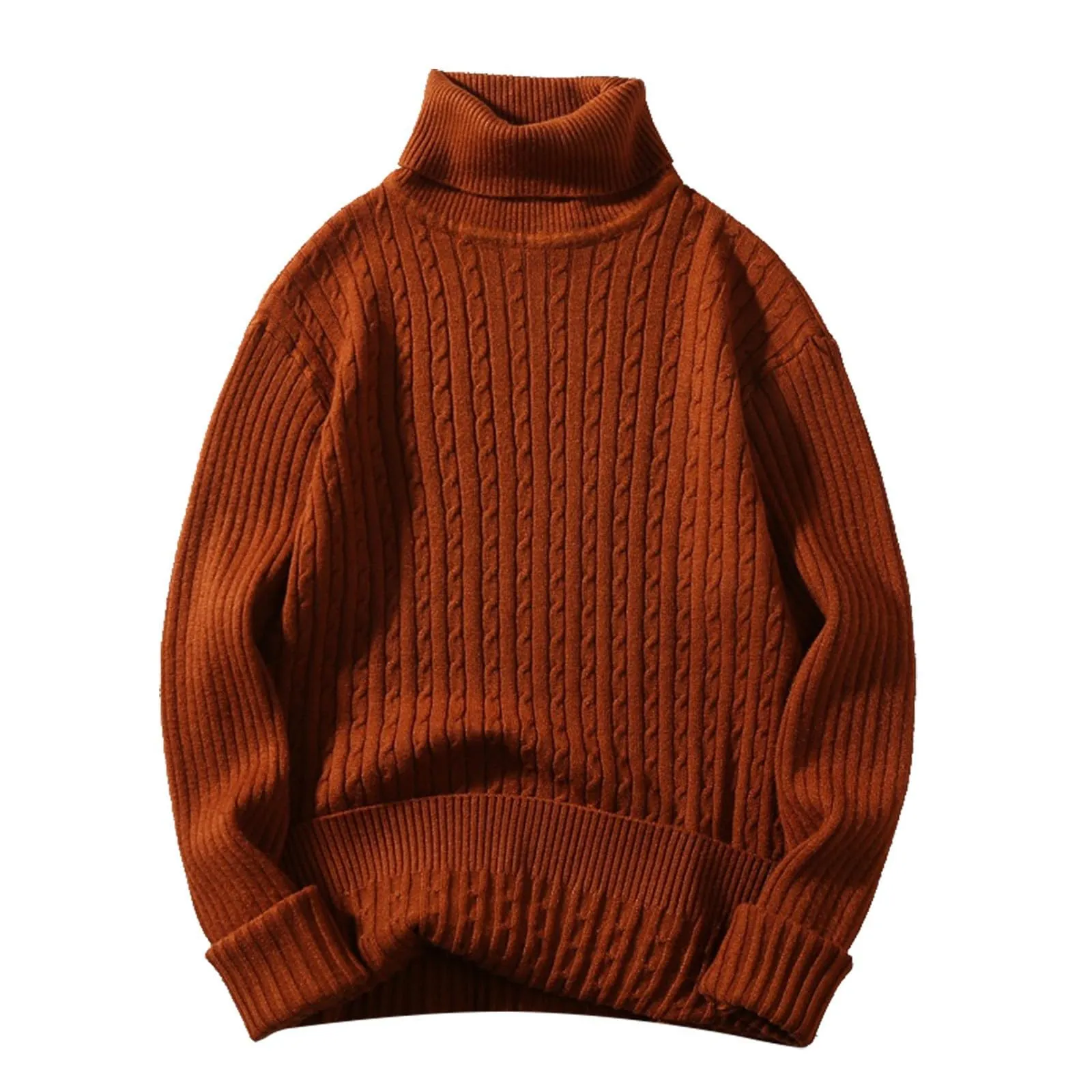 Maglione a collo alto, da uomo, a maglia, leggero, morbido, con colletto alto, comodo, caldo, in tinta unita, X02 rosso mattone, M - immagine 2