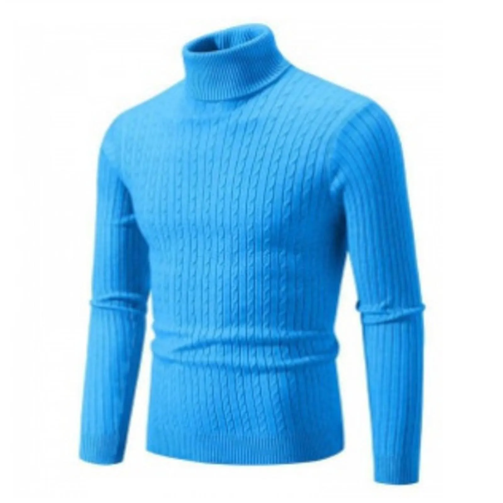 Maglione a collo alto, da uomo, a maglia, leggero, morbido, con colletto alto, comodo, caldo, in tinta unita, X02 blu., XXL - immagine 4