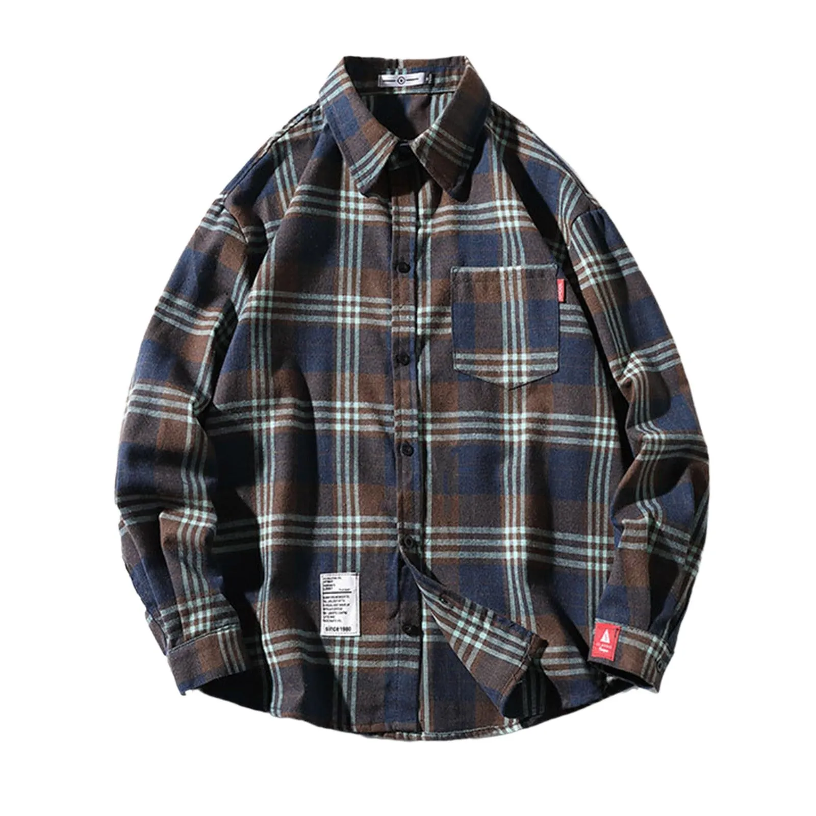 Mymyguoe Camicia da lavoro da uomo a quadri, per il tempo libero, a maniche lunghe, a quadri, camicia a maniche lunghe, camicia a quadri, Q5 blu navy, L - immagine 1