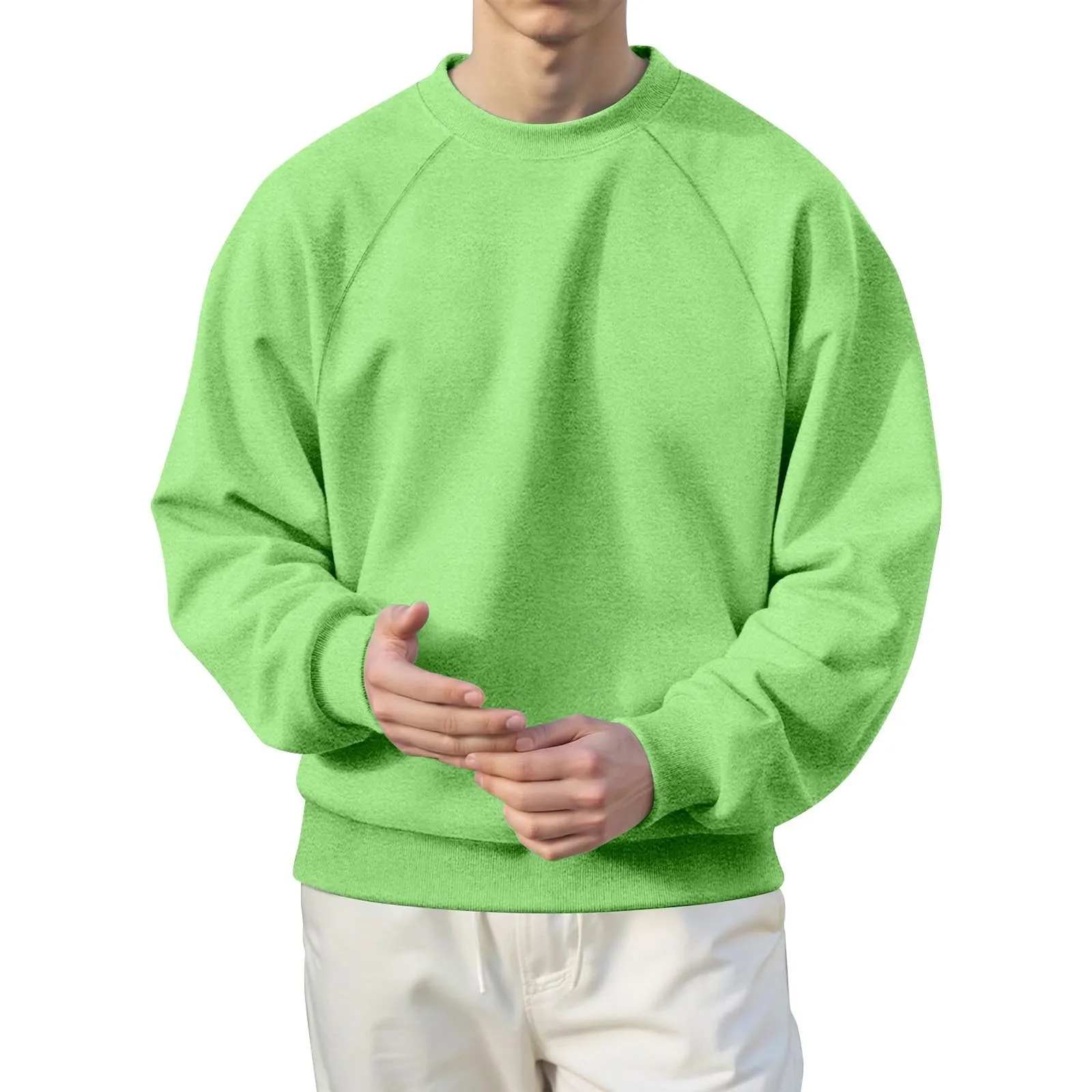 Duohropke Felpa da uomo oversize, con scollo rotondo, finto in due pezzi, a maniche lunghe, senza cappuccio, vintage, per primavera, inverno, maglione da lavoro, taglie forti, 01 verde., 3XL - immagine 1