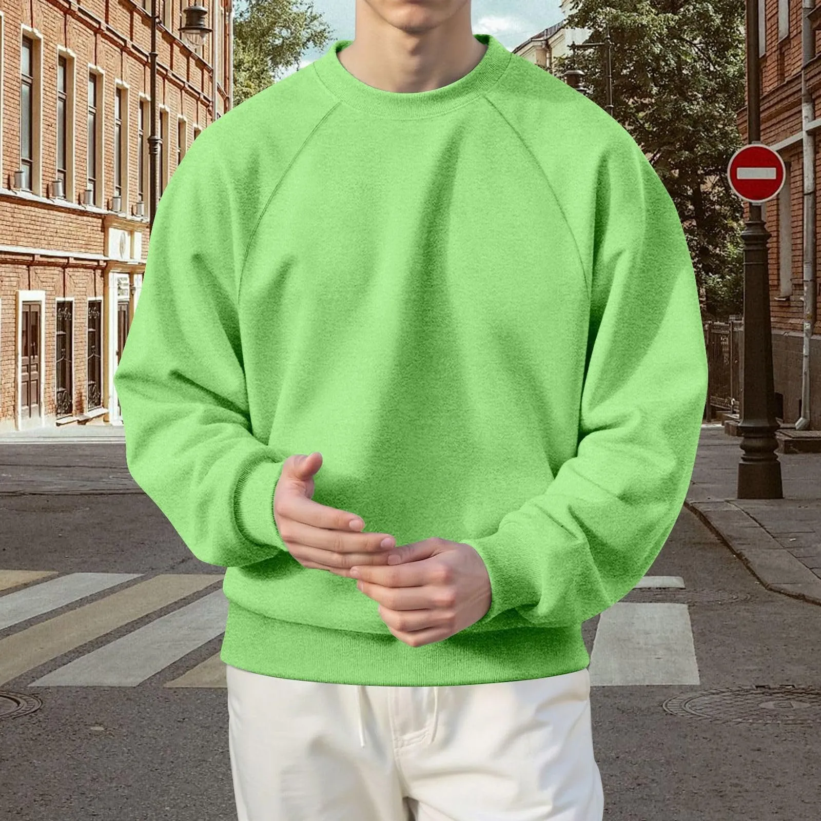Duohropke Felpa da uomo oversize, con scollo rotondo, finto in due pezzi, a maniche lunghe, senza cappuccio, vintage, per primavera, inverno, maglione da lavoro, taglie forti, 01 verde., 3XL - immagine 2