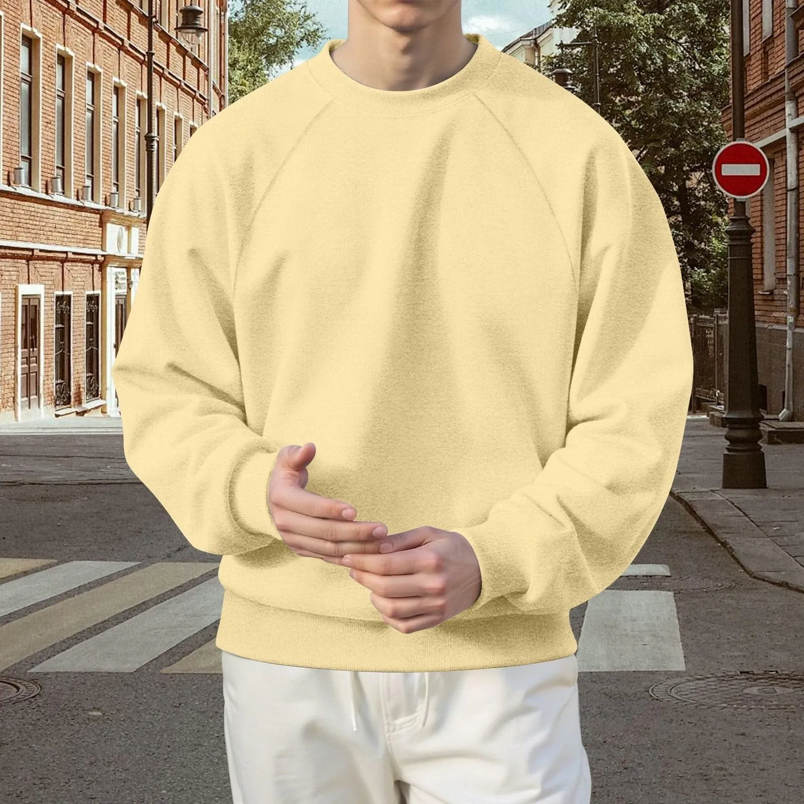 Duohropke Felpa da uomo oversize, con scollo rotondo, finto in due pezzi, a maniche lunghe, senza cappuccio, vintage, per primavera, inverno, maglione da lavoro, taglie forti, 01 kaki., S - immagine 2
