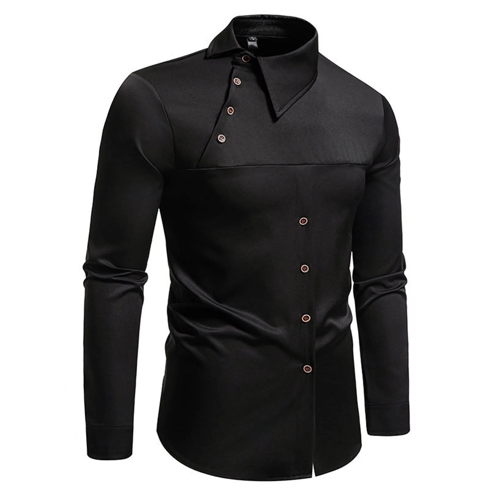 Mymyguoe Camicia ricamata da uomo per matrimonio Play Shirt Slim Fit Gothic Abbigliamento Matrimonio Play Shirt Camicia da uomo Camicia asimmetrica a maniche lunghe chic colletto alto business camicia - immagine 2