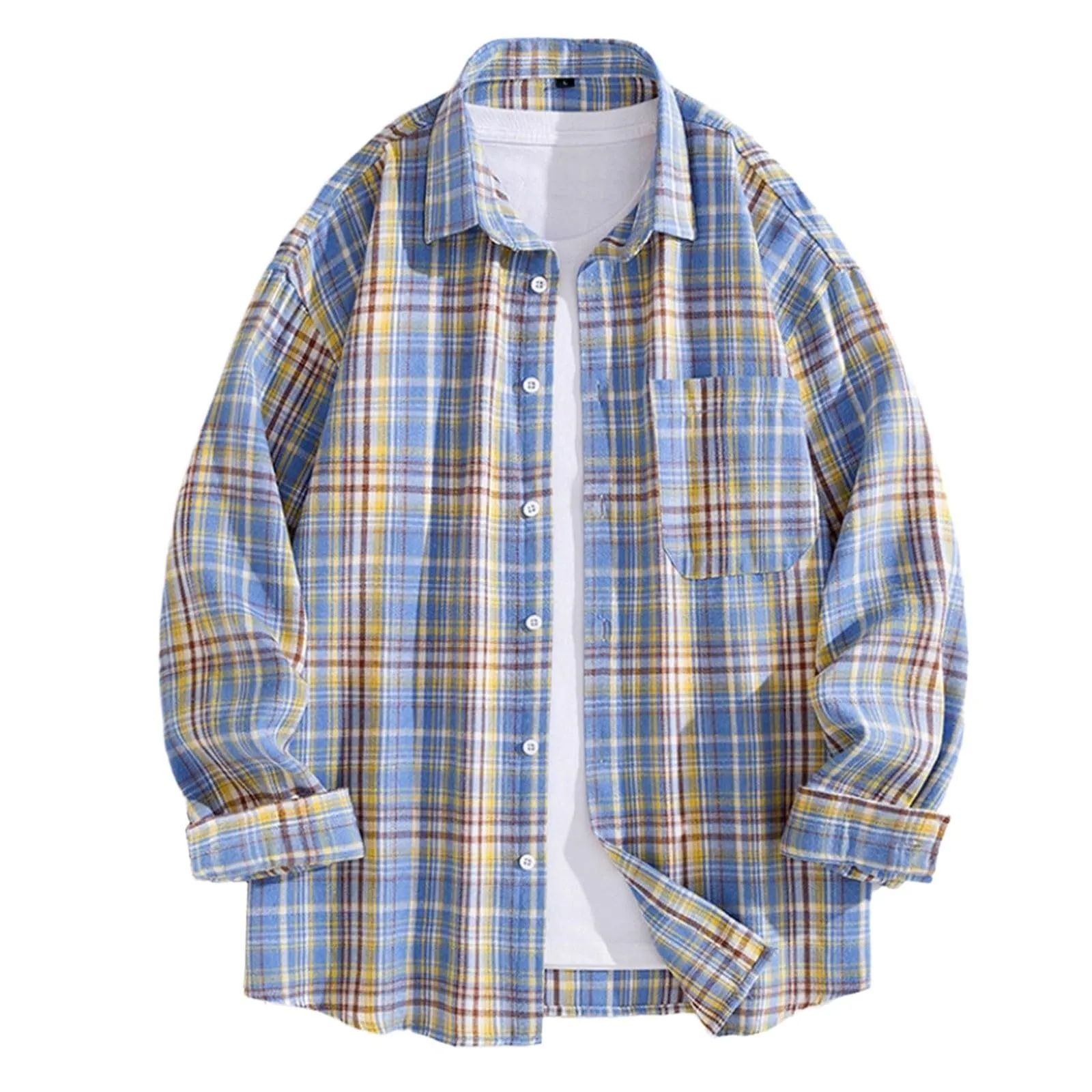 Mymyguoe Camicia da lavoro da uomo a quadri, per il tempo libero, a maniche lunghe, a quadri, camicia a maniche lunghe, camicia a quadri, Q6 Bu2, XXL - immagine 1