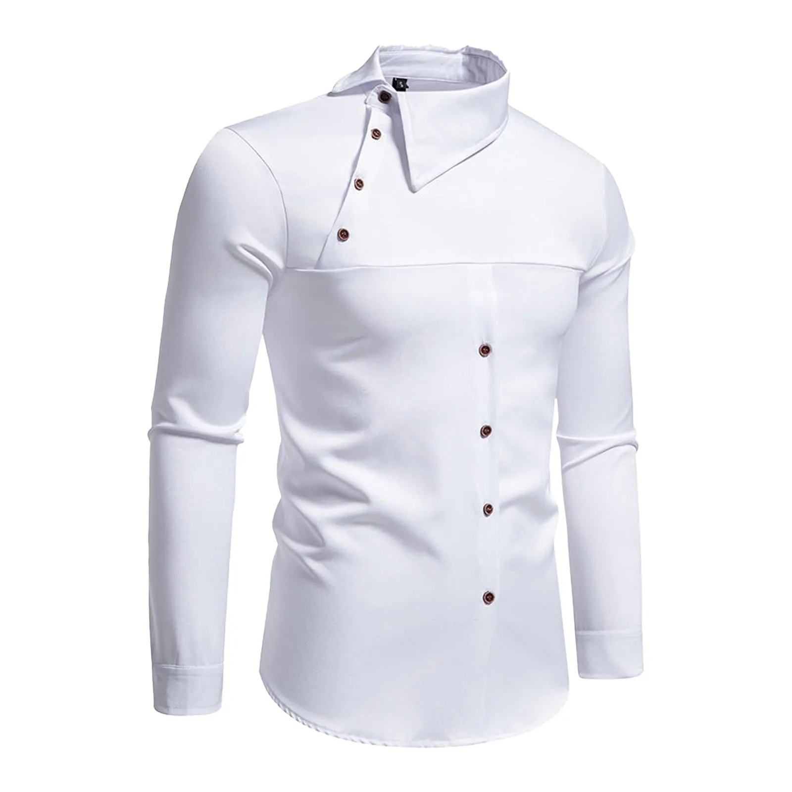 Mymyguoe Camicia ricamata da uomo per matrimonio Play Shirt Slim Fit Gothic Abbigliamento Matrimonio Play Shirt Camicia da uomo Camicia asimmetrica a maniche lunghe chic colletto alto business camicia - immagine 1