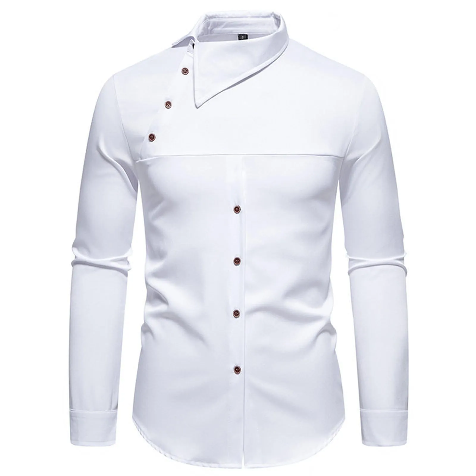 Mymyguoe Camicia ricamata da uomo per matrimonio Play Shirt Slim Fit Gothic Abbigliamento Matrimonio Play Shirt Camicia da uomo Camicia asimmetrica a maniche lunghe chic colletto alto business camicia - immagine 6