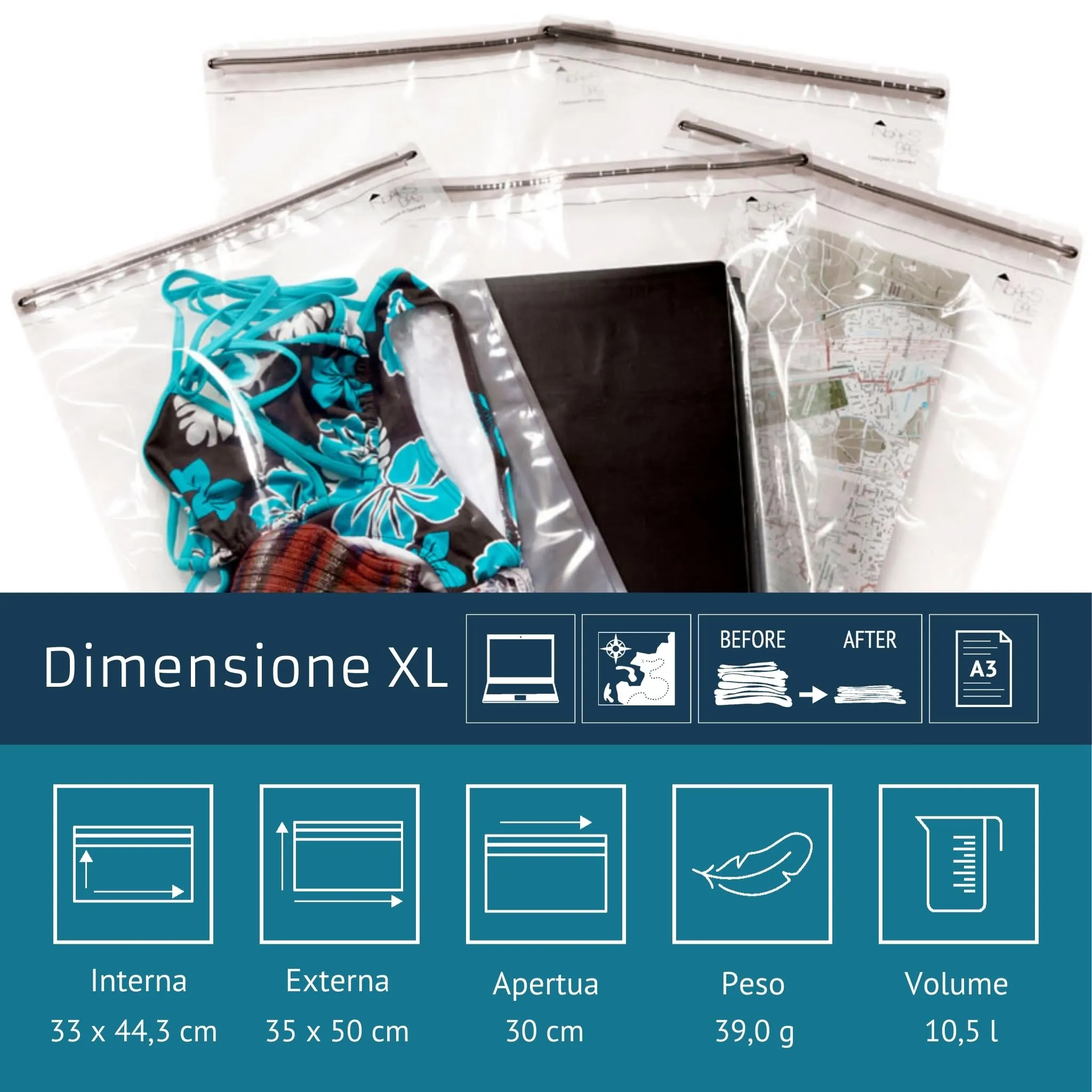 Noaks Bags, set da 5 sacchetti impermeabili (IPX8), antiodore, Taglia XL - immagine 4