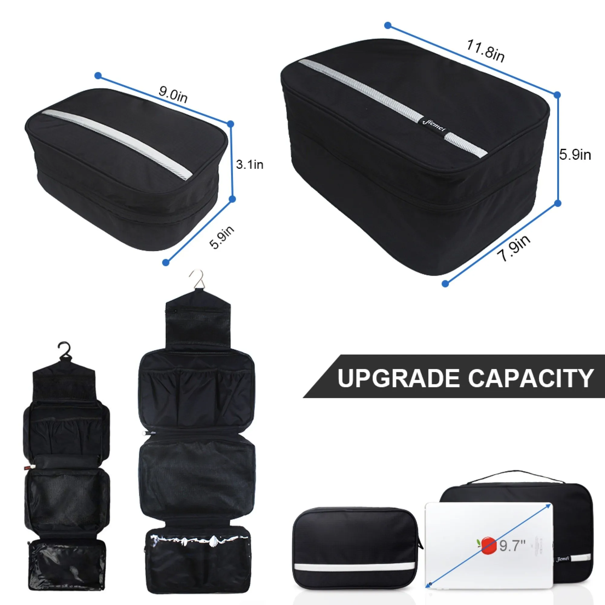 jiemei Hanging Toilettry Bag impermeabile, Travel Wash Bag per gli uomini e le donne con 4 scomparti, Pieghevole Compact Size, Super Durable Tessuto - immagine 3