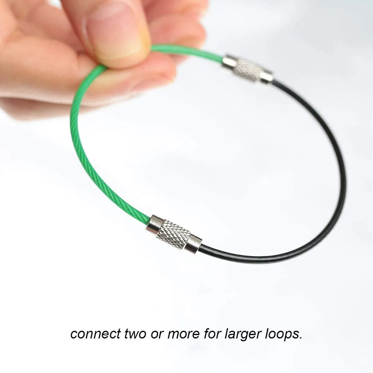 Greluma 36 pezzi Portachiavi Portachiavi in ​​filo di acciaio inossidabile Cavo Etichette per bagagli pesanti Passanti Tag Keepers 2mm Twist Barrel-10cm/4 Long - immagine 6