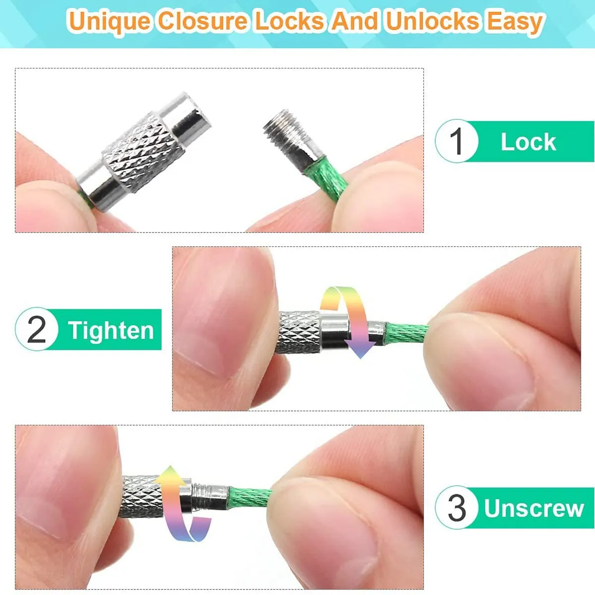 Greluma 36 pezzi Portachiavi Portachiavi in ​​filo di acciaio inossidabile Cavo Etichette per bagagli pesanti Passanti Tag Keepers 2mm Twist Barrel-10cm/4 Long - immagine 7