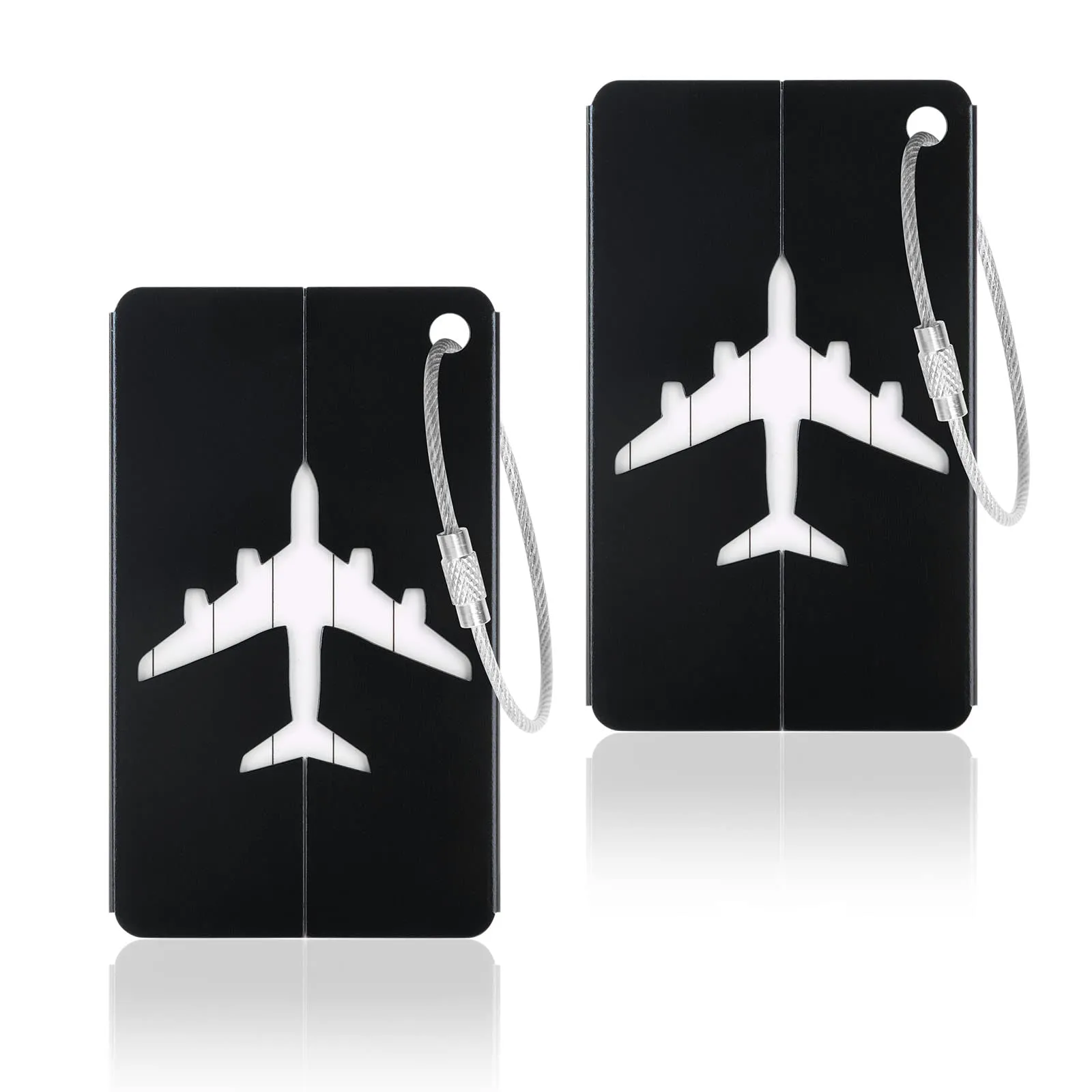 Vicloon Viaggio Bagagli Tag, 2PCS Etichette per Bagagli in Alluminio con Anelli in Acciaio, Etichetta per Valigie Impermeabile per Identificare Bagagli, per Aereo Bagaglio, Borse Sportive, Zaini, Nero - immagine 1