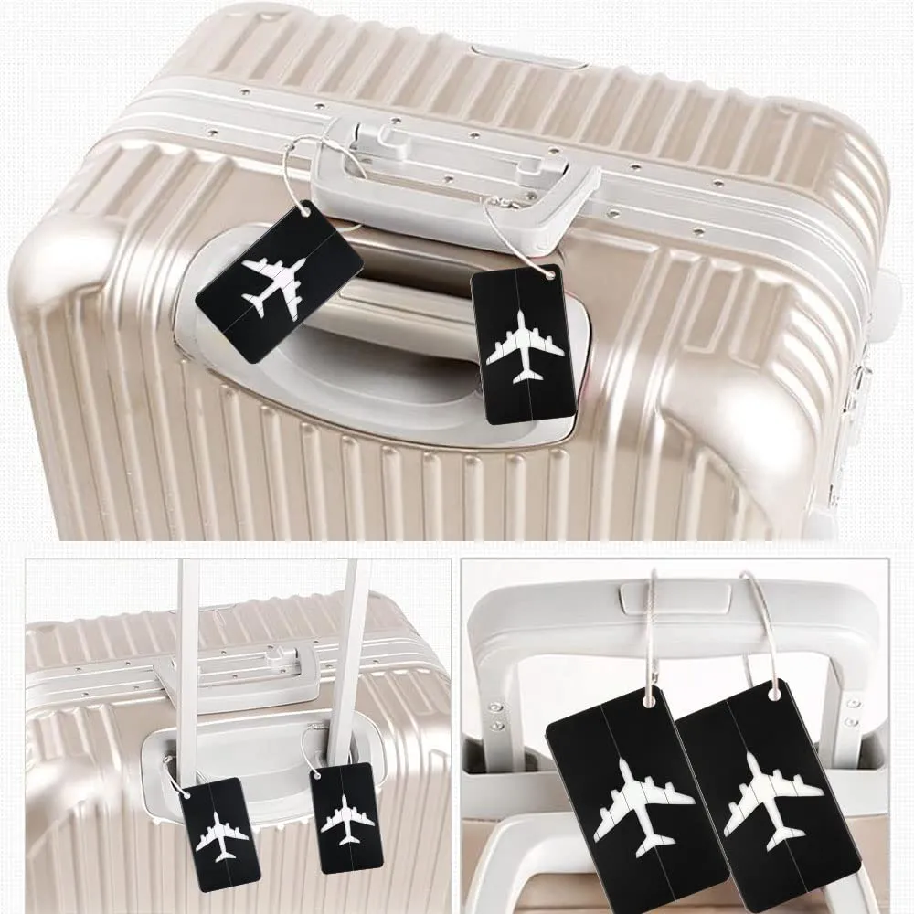 Vicloon Viaggio Bagagli Tag, 2PCS Etichette per Bagagli in Alluminio con Anelli in Acciaio, Etichetta per Valigie Impermeabile per Identificare Bagagli, per Aereo Bagaglio, Borse Sportive, Zaini, Nero - immagine 5