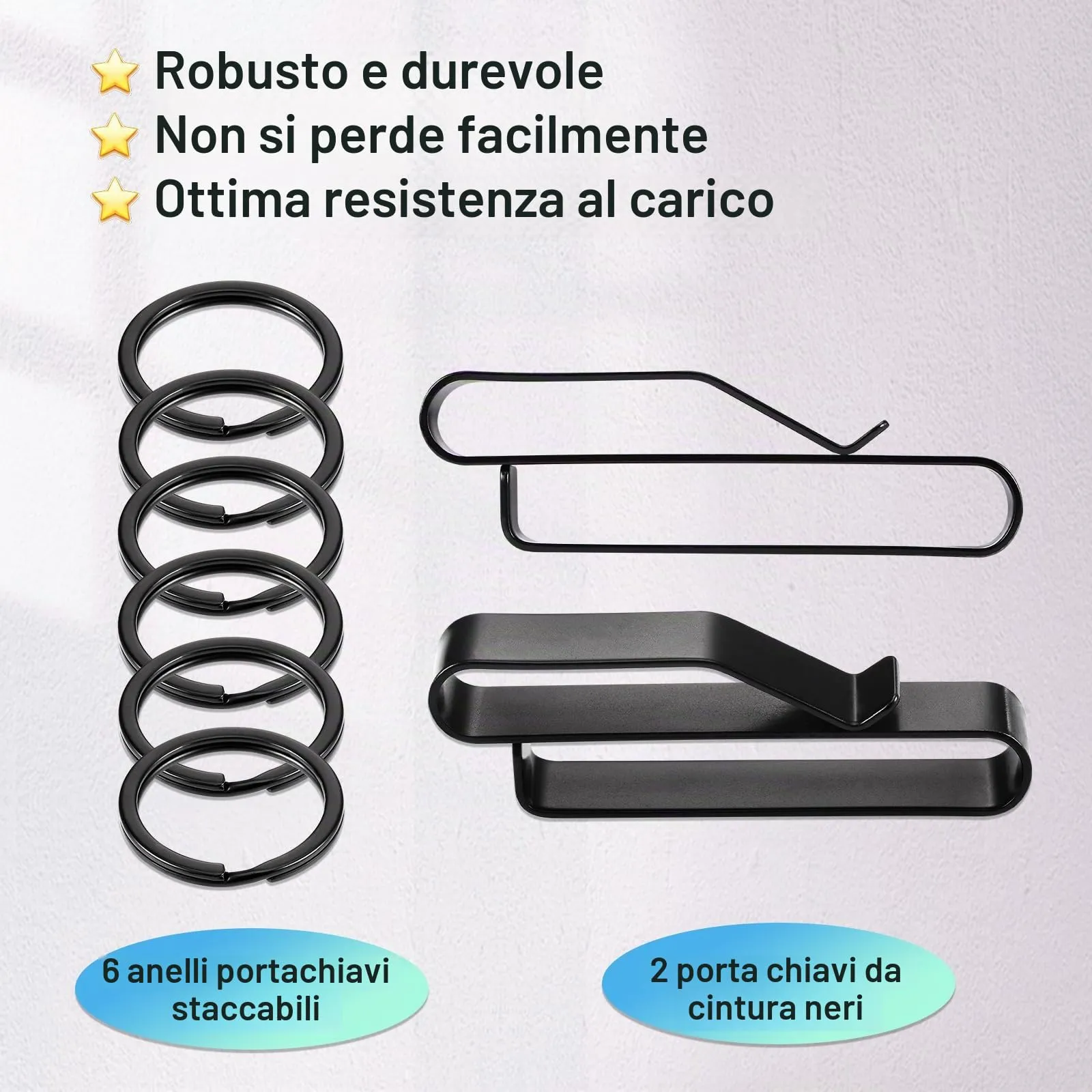 Huiguli Moschettone Portachiavi Uomo Tattico da Cintura, 2 Pezzi, Nero - immagine 2