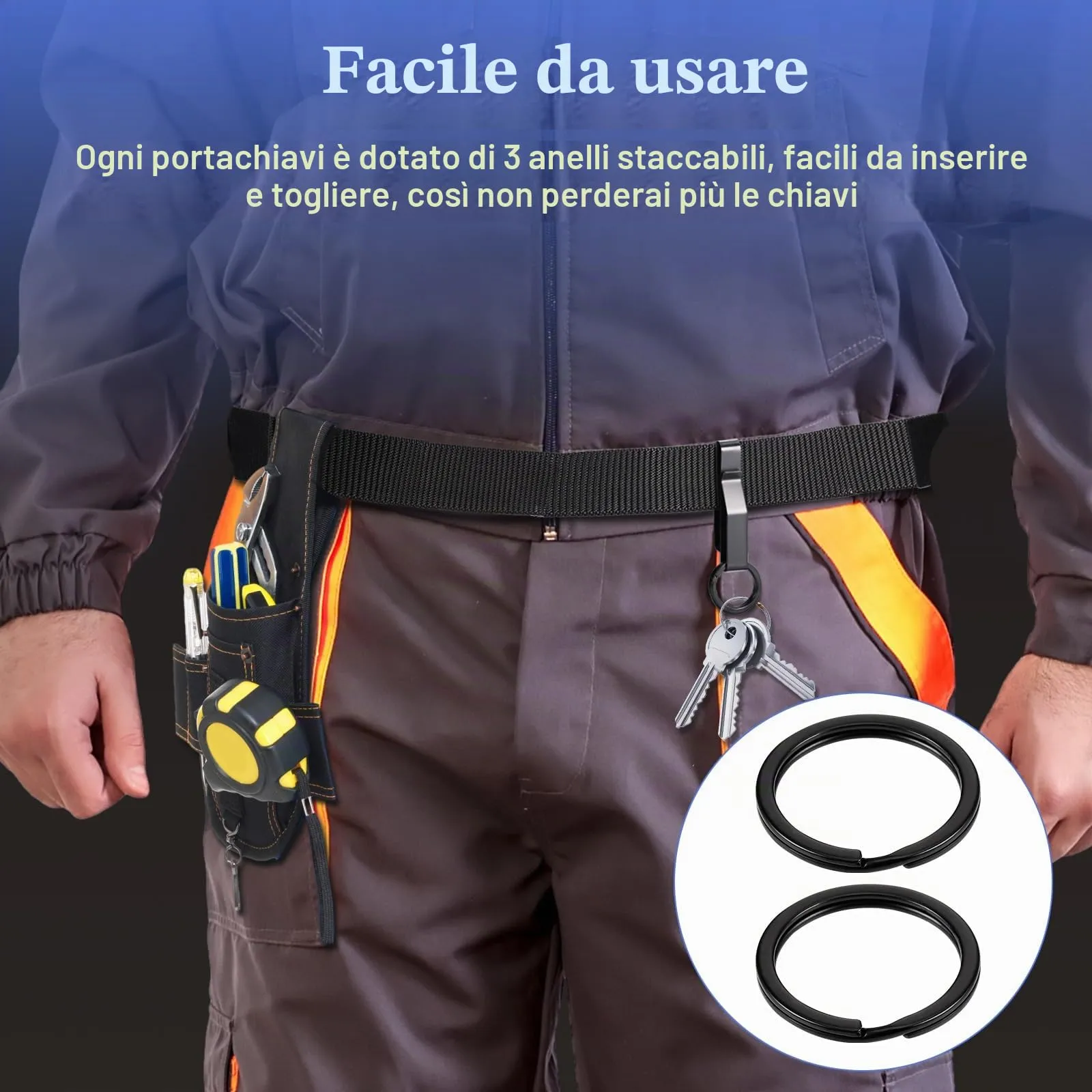 Huiguli Moschettone Portachiavi Uomo Tattico da Cintura, 2 Pezzi, Nero - immagine 4