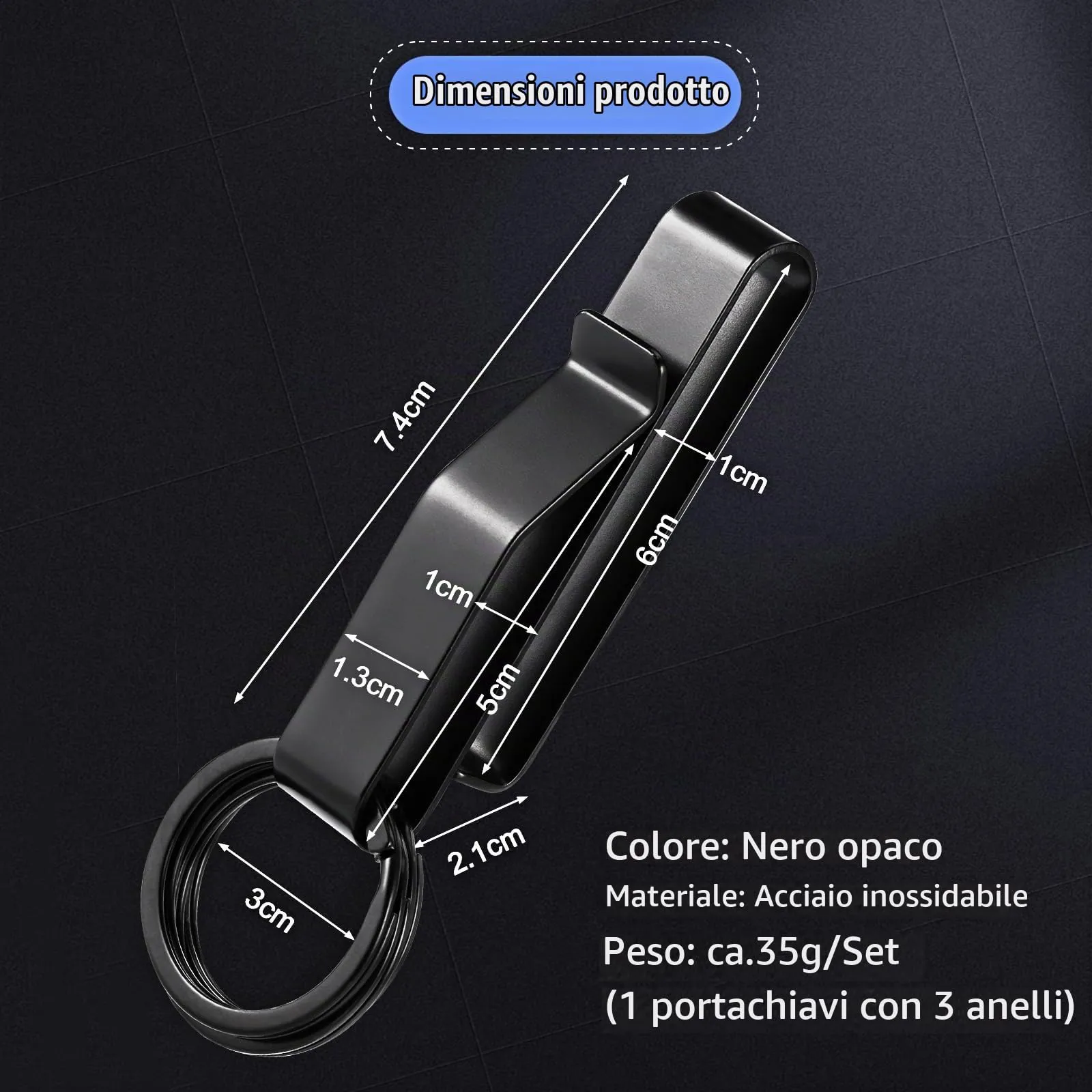 Huiguli Moschettone Portachiavi Uomo Tattico da Cintura, 2 Pezzi, Nero - immagine 5