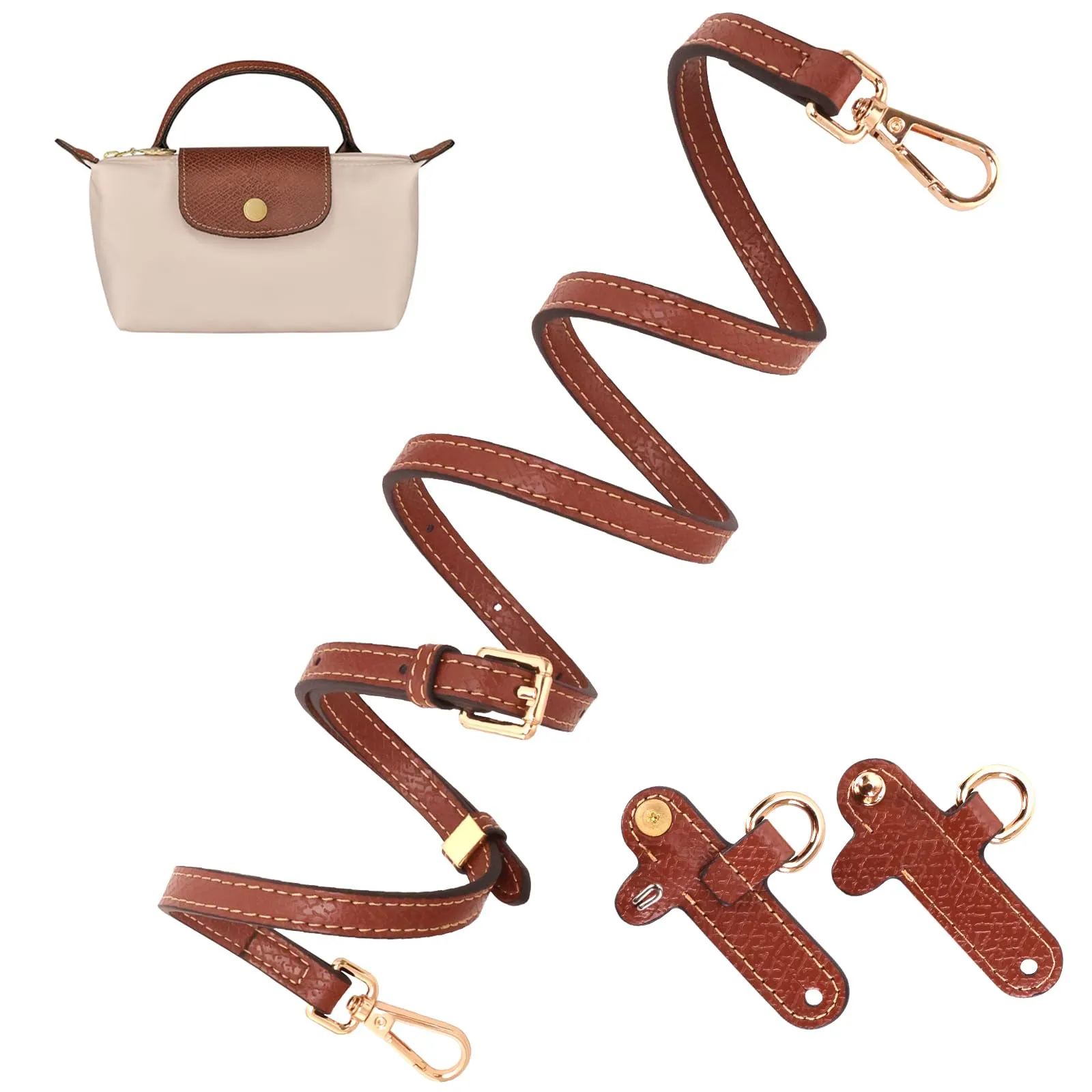 Tracolla per Longchamp Mini Borse, Non Perforato Pelle Strap for Longchamp Mini, Pelle Double-Face, Design Regolabile - immagine 1