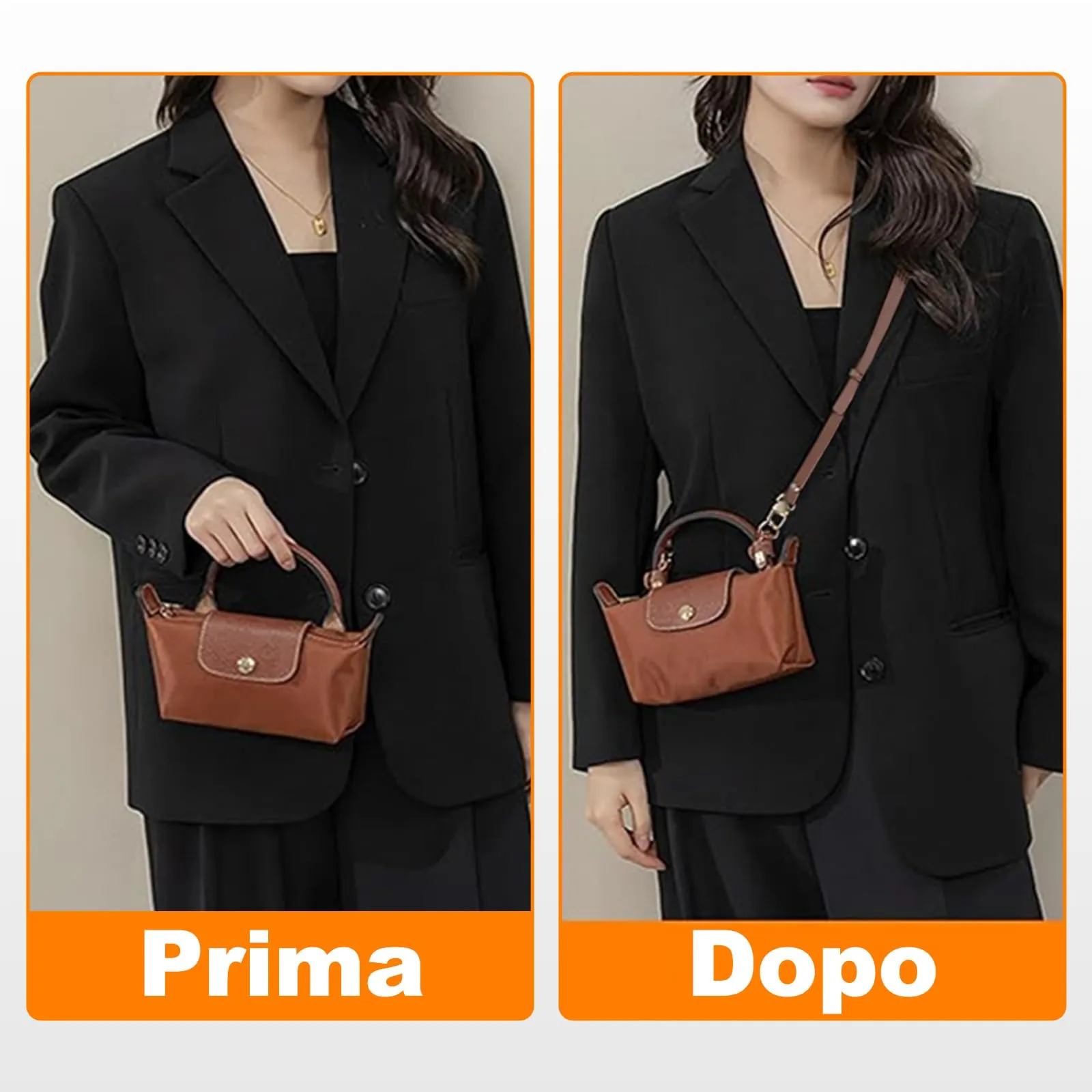 Tracolla per Longchamp Mini Borse, Non Perforato Pelle Strap for Longchamp Mini, Pelle Double-Face, Design Regolabile - immagine 4