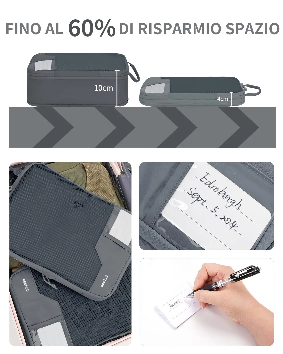 ECOHUB 4 Pezzi Organizer Valigie Salvaspazio a Compressione, Packing Cubes - immagine 2