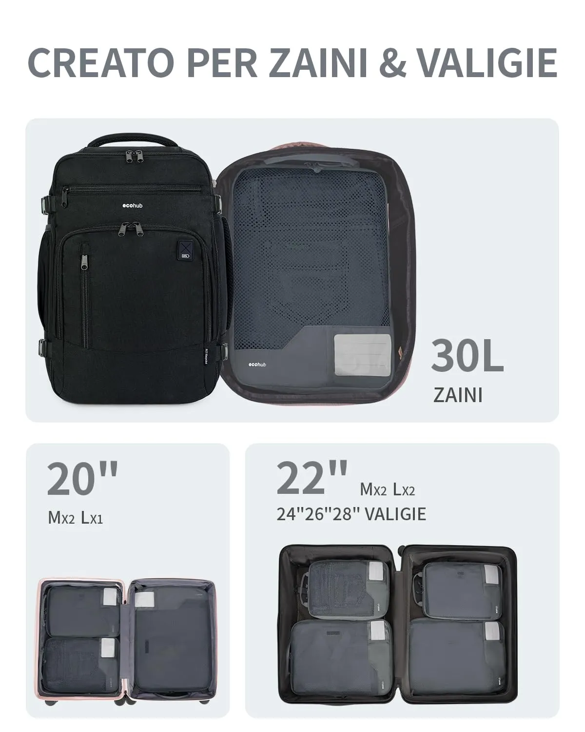 ECOHUB 4 Pezzi Organizer Valigie Salvaspazio a Compressione, Packing Cubes - immagine 6