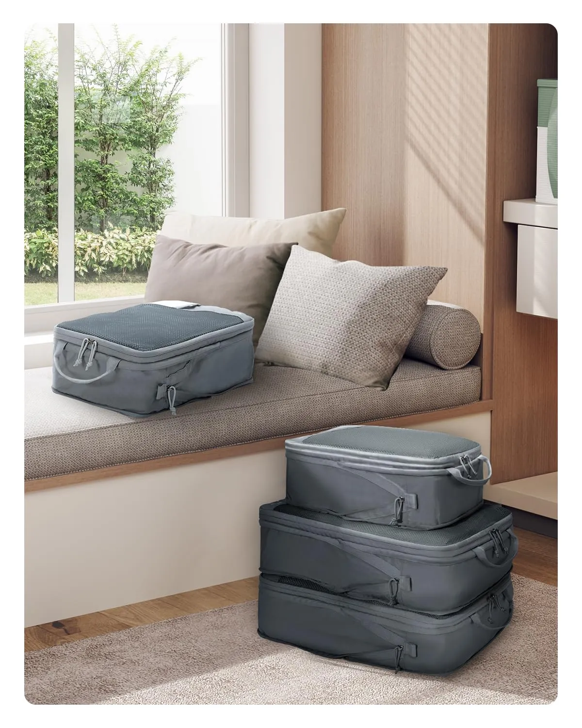 ECOHUB 4 Pezzi Organizer Valigie Salvaspazio a Compressione, Packing Cubes - immagine 9