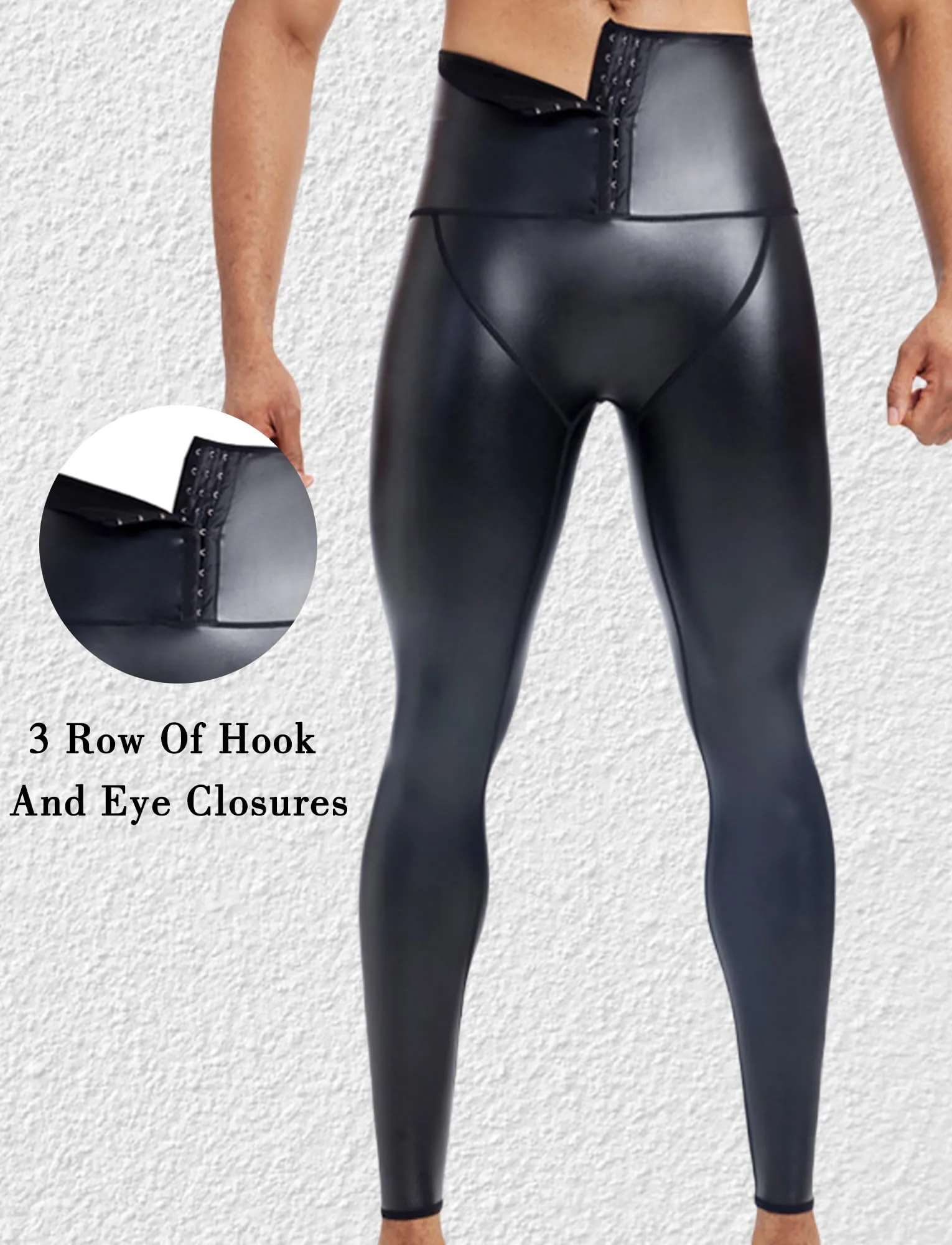 Ausing Leggings da Uomo in Pelle Pantaloni Slim Fit Uomo Vita Alta Leggings Sportivi con Effetto Bagnato Moto Pants Costume da Festa Nero L - immagine 4