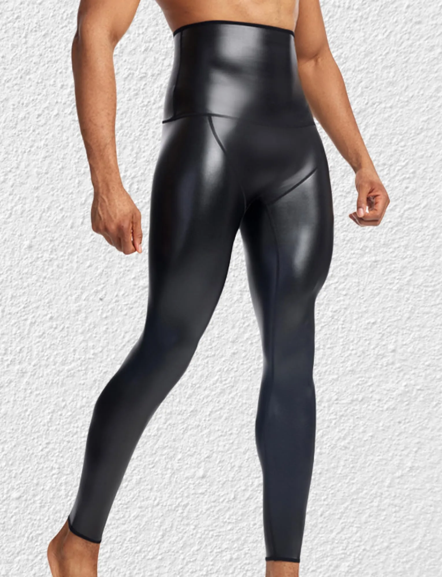 Ausing Leggings di Pelle da Uomo Pantaloni in Ecopelle Slim Fit Leggings Sportivi Vita Alta Wetlook Pantaloni Aderenti per Discoteca Clubwear Nero S - immagine 3