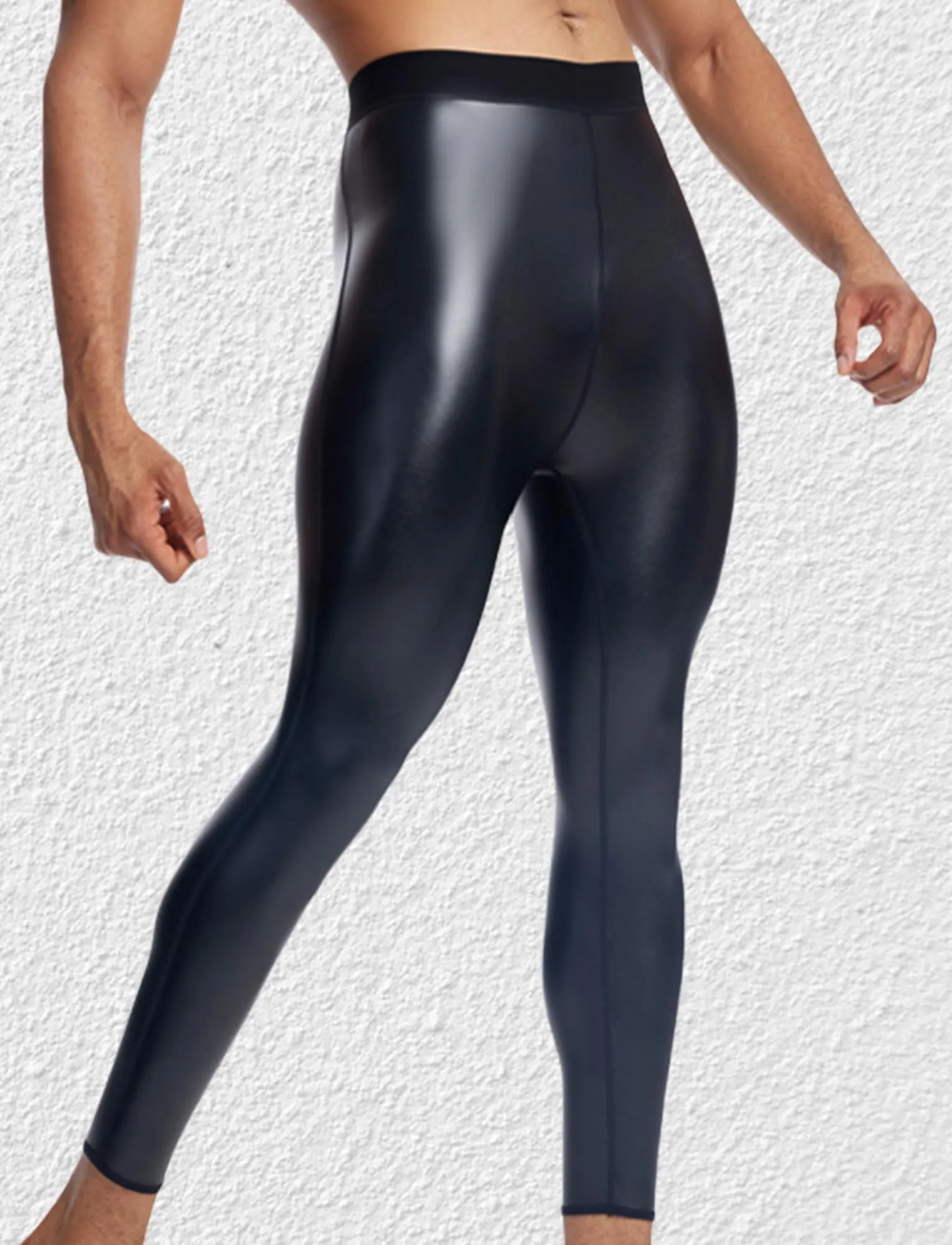 Ausing Pantaloni in Pelle Elasticizzati Moto Leggings Sportivi da Uomo Pantaloni Aderenti Vita Alta Pants con Effetto Bagnato Clbuwear Nero XL - immagine 3