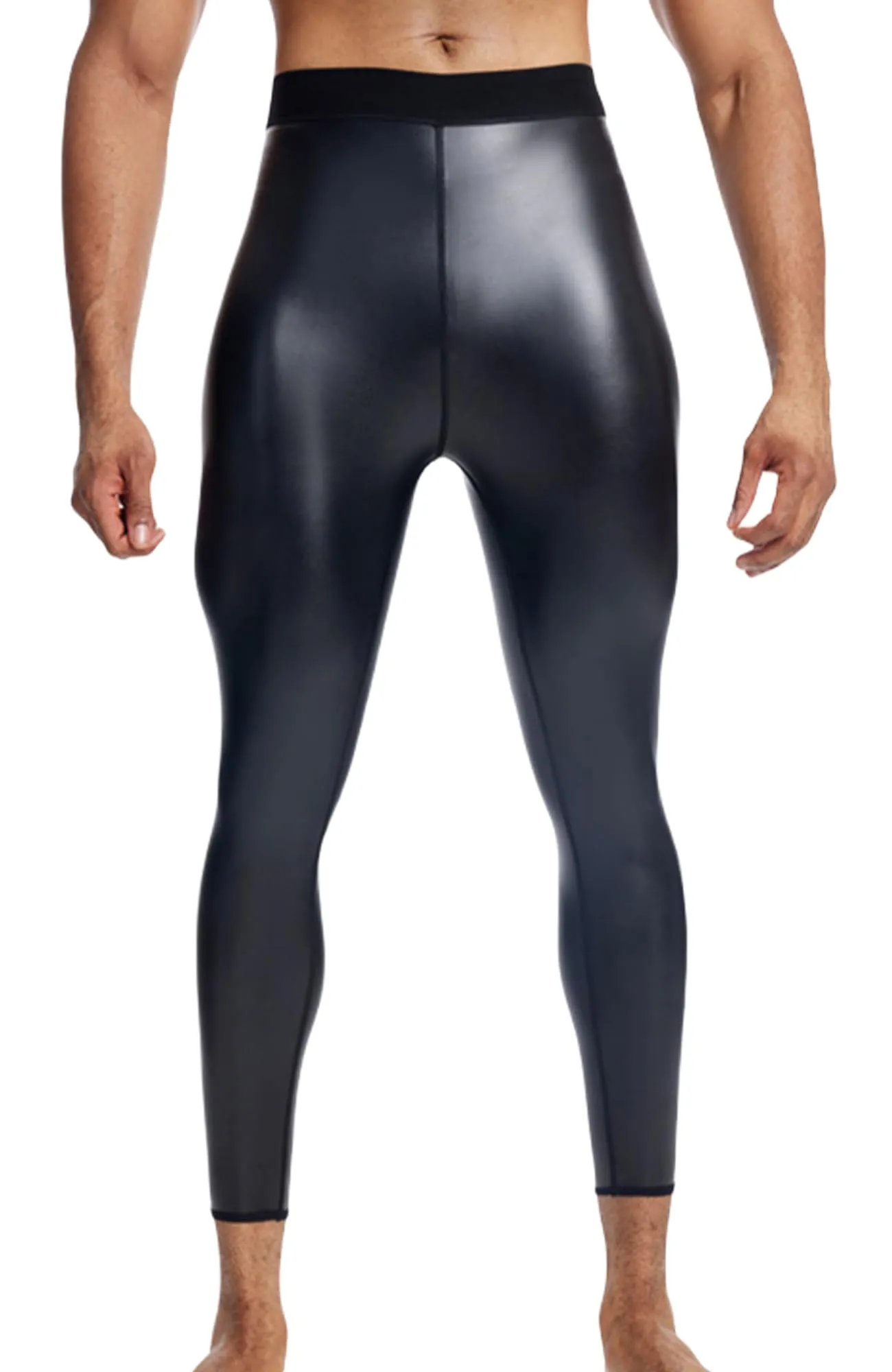 Ausing Pantaloni in Pelle Elasticizzati Moto Leggings Sportivi da Uomo Pantaloni Aderenti Vita Alta Pants con Effetto Bagnato Clbuwear Nero 4XL - immagine 1