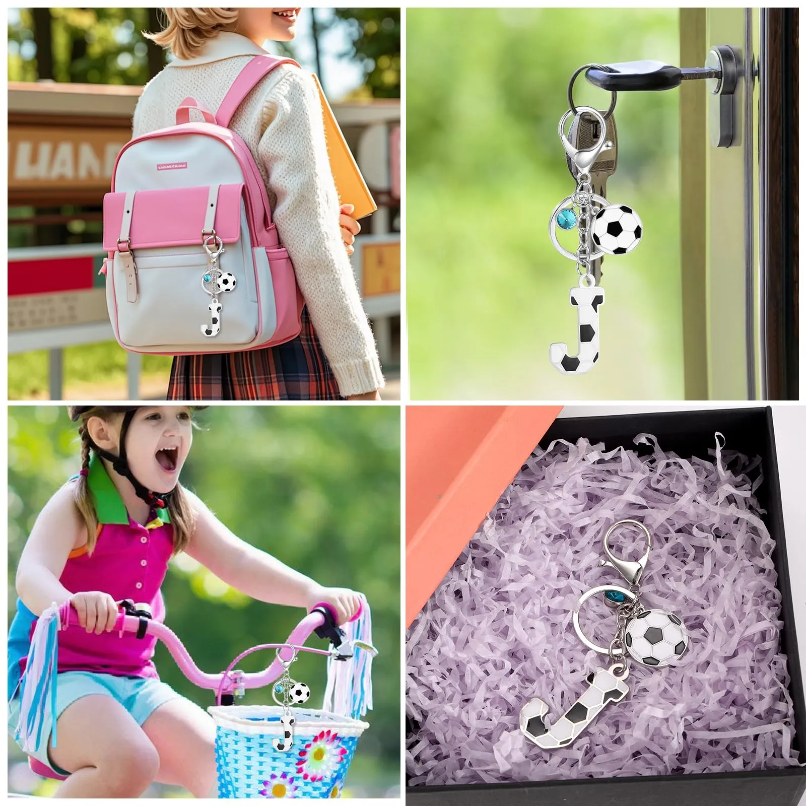 MWOOT Portachiavi Calcio Lettera Iniziale, Portachiavi Alfabeto con Ciondoli a Calcio, Portachiavi Sport Regalo Calcio per Amanti del Calcio, Charms per Borse Zaino Accessori(J) - immagine 5