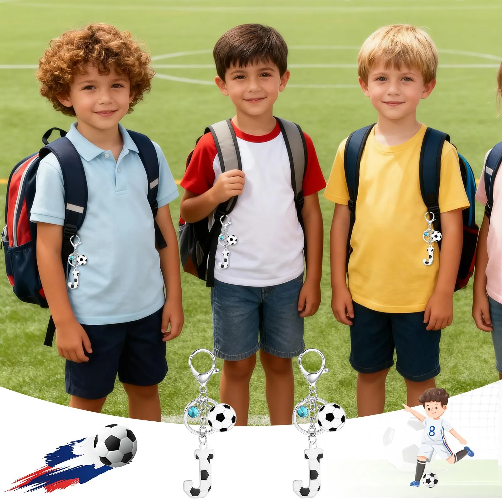 MWOOT Portachiavi Calcio Lettera Iniziale, Portachiavi Alfabeto con Ciondoli a Calcio, Portachiavi Sport Regalo Calcio per Amanti del Calcio, Charms per Borse Zaino Accessori(J) - immagine 7