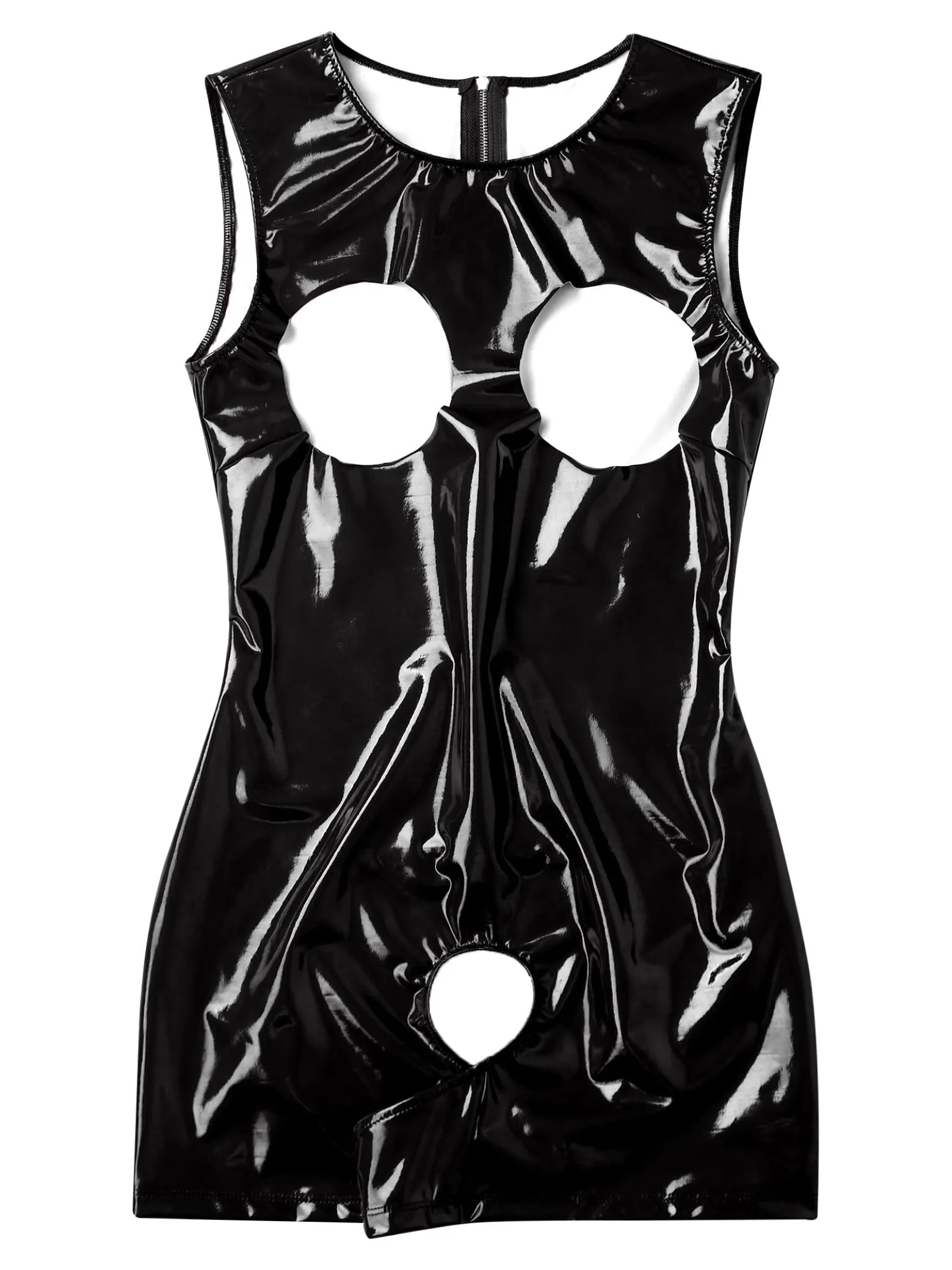 Sxiwei Women Wetlook Bodysuit Ouvert Calze Corte Latex Catsuit Pelle Lucida Tuta Jumpsuit Senza Maniche Canottiera Hot Pants Sexy Lingerie Abbigliamento Da Club Nero XXL - immagine 2
