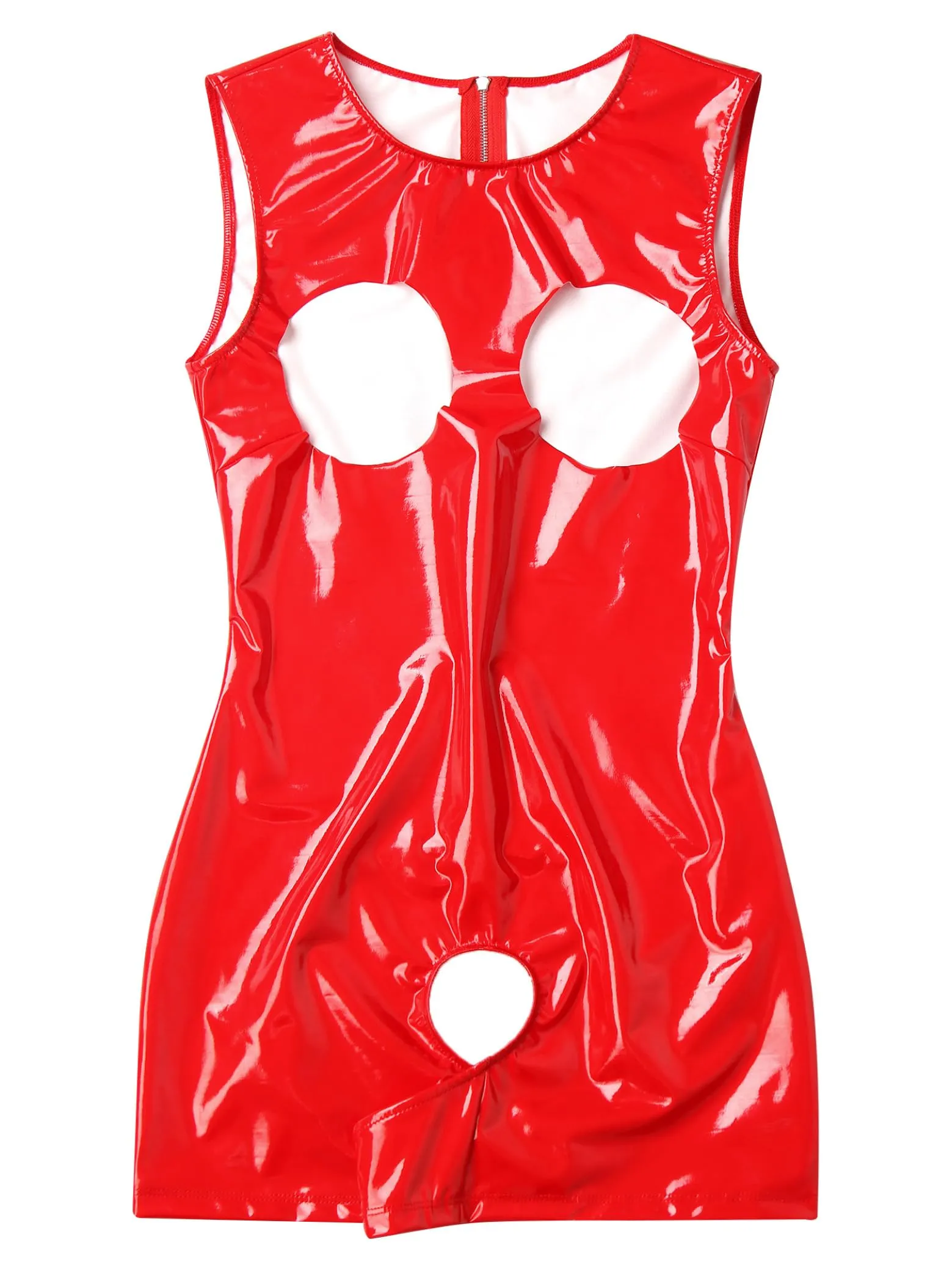 Sxiwei Women Wetlook Bodysuit Ouvert Calze Corte Latex Catsuit Pelle Lucida Tuta Jumpsuit Senza Maniche Canottiera Hot Pants Sexy Lingerie Abbigliamento Da Club Rosso L - immagine 2