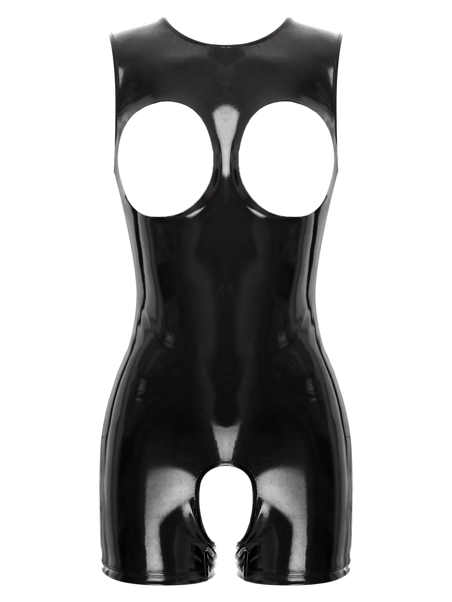 Sxiwei Women Wetlook Bodysuit Ouvert Calze Corte Latex Catsuit Pelle Lucida Tuta Jumpsuit Senza Maniche Canottiera Hot Pants Sexy Lingerie Abbigliamento Da Club Nero L - immagine 1