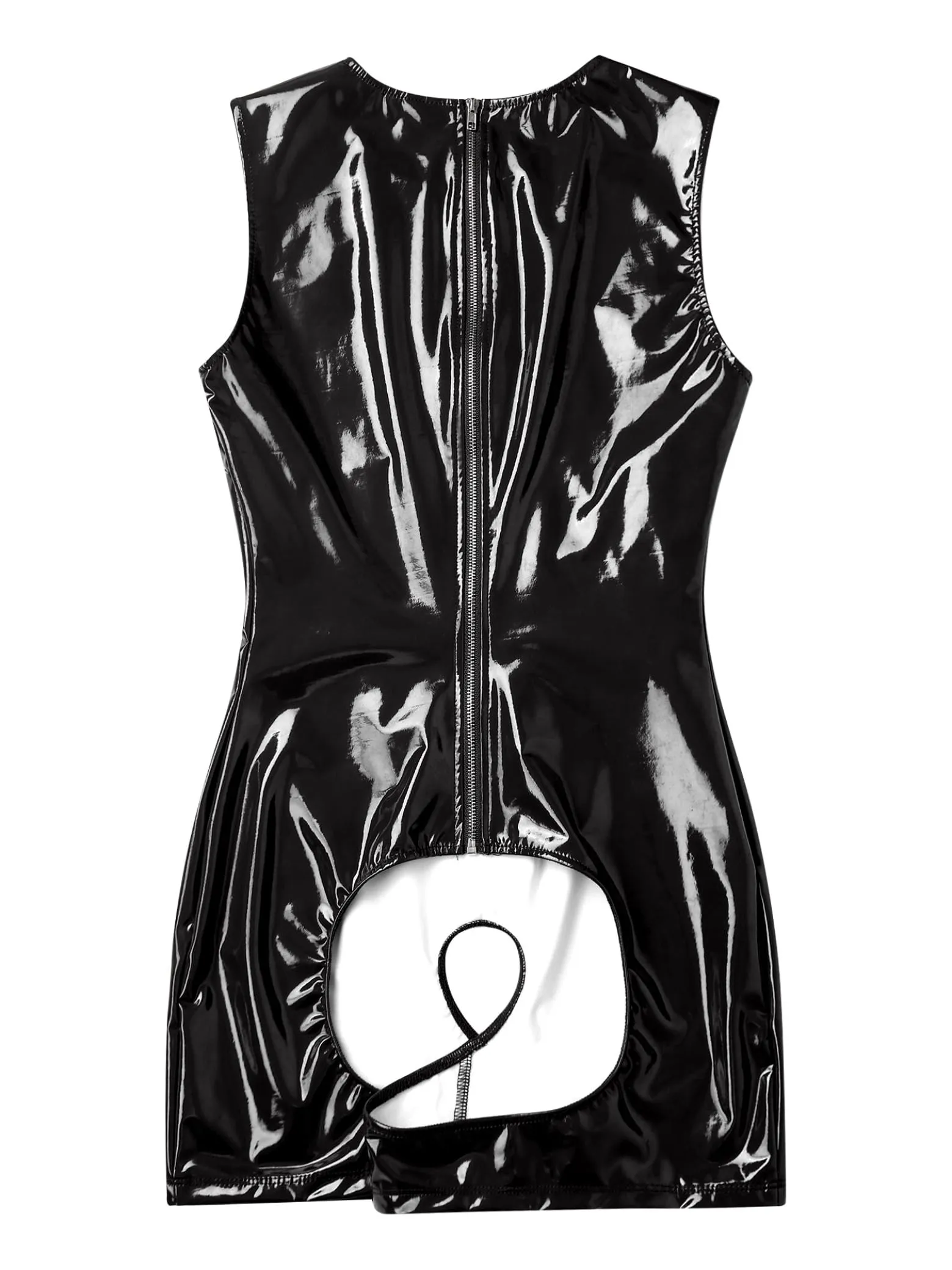 Sxiwei Women Wetlook Bodysuit Ouvert Calze Corte Latex Catsuit Pelle Lucida Tuta Jumpsuit Senza Maniche Canottiera Hot Pants Sexy Lingerie Abbigliamento Da Club Nero M - immagine 3