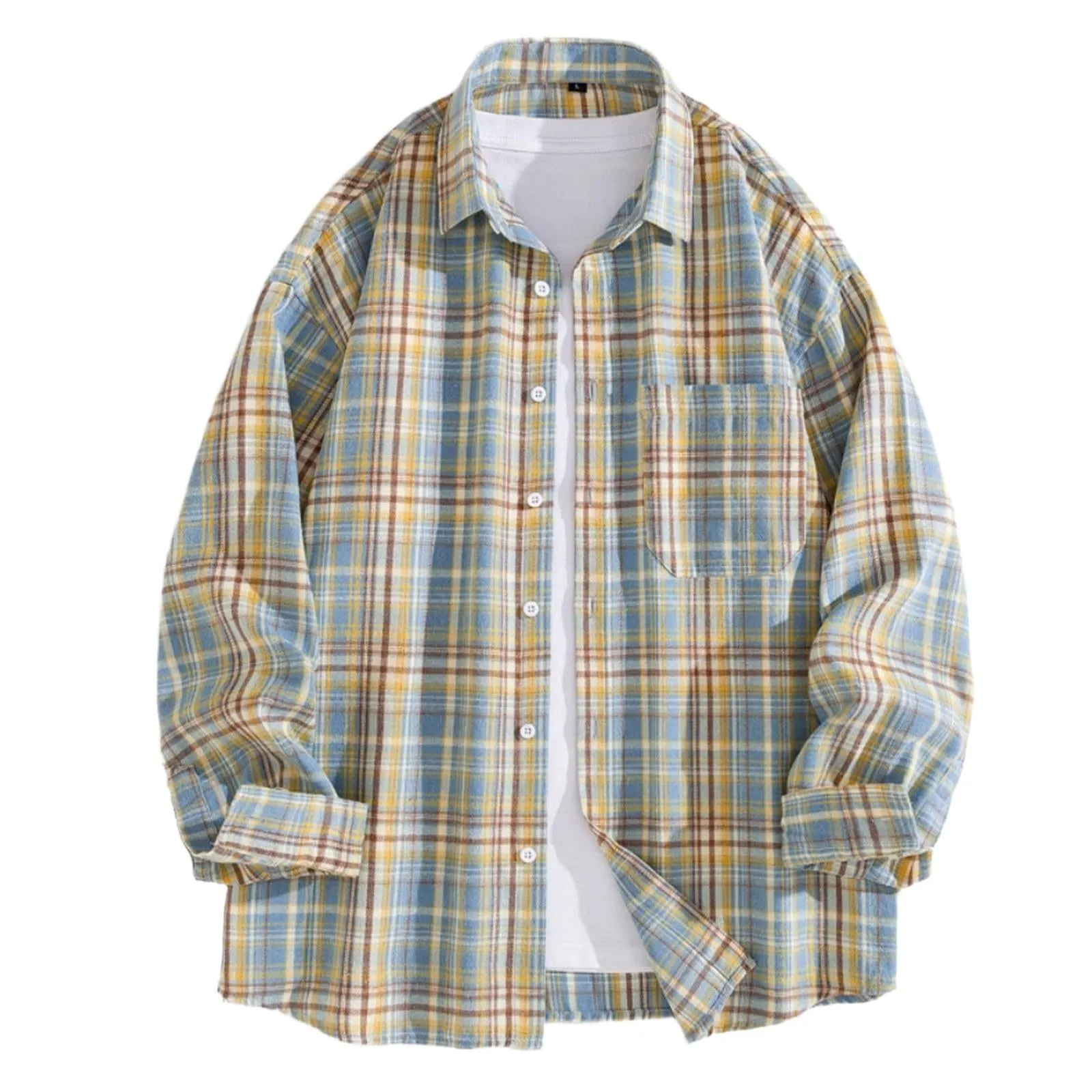 Mymyguoe Camicia da lavoro da uomo a quadri, per il tempo libero, a maniche lunghe, a quadri, camicia a maniche lunghe, camicia a quadri, Q6 Bu1, M - immagine 3