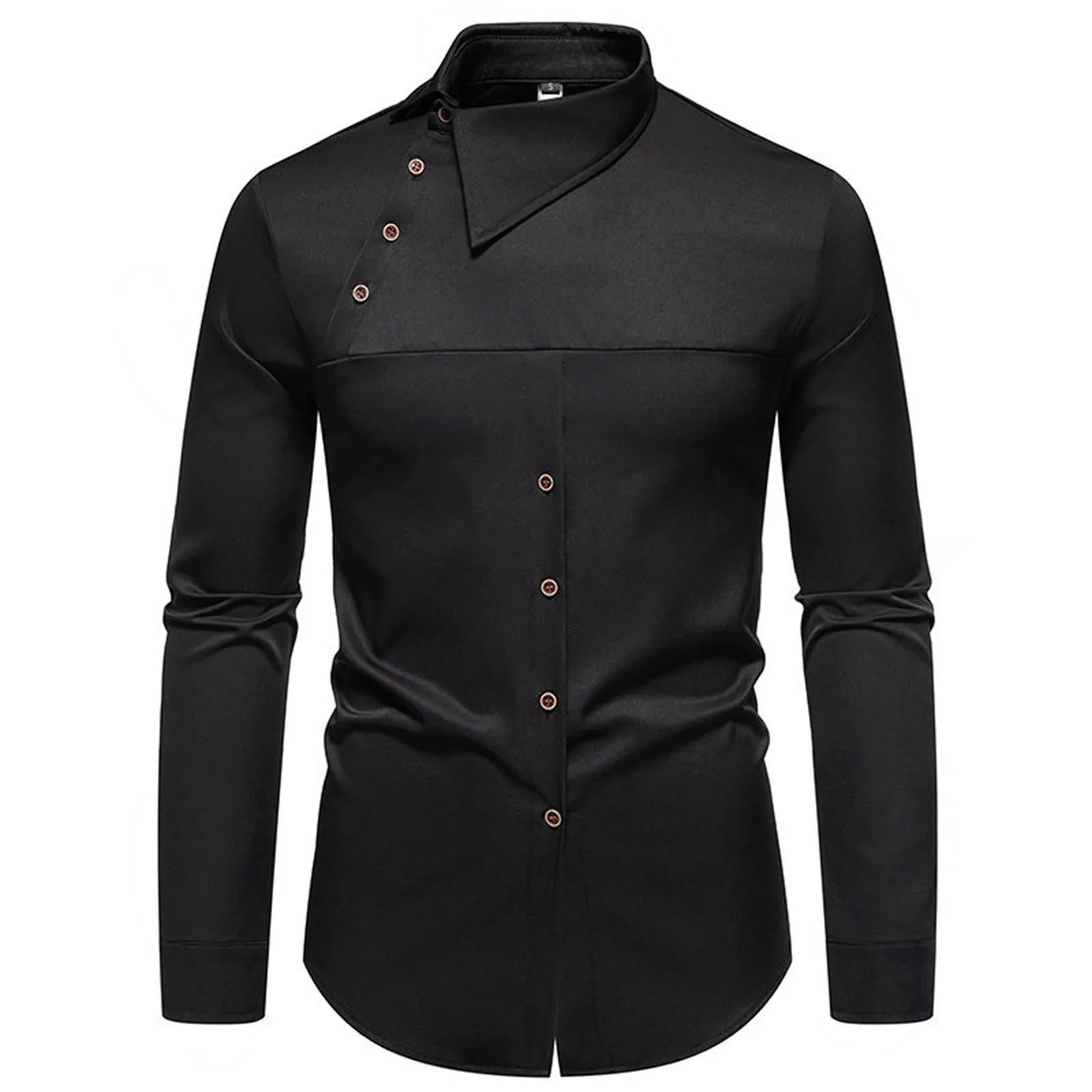 Mymyguoe Camicia ricamata da uomo per matrimonio Play Shirt Slim Fit Gothic Abbigliamento Matrimonio Play Shirt Camicia da uomo Camicia asimmetrica a maniche lunghe chic colletto alto business camicia - immagine 4