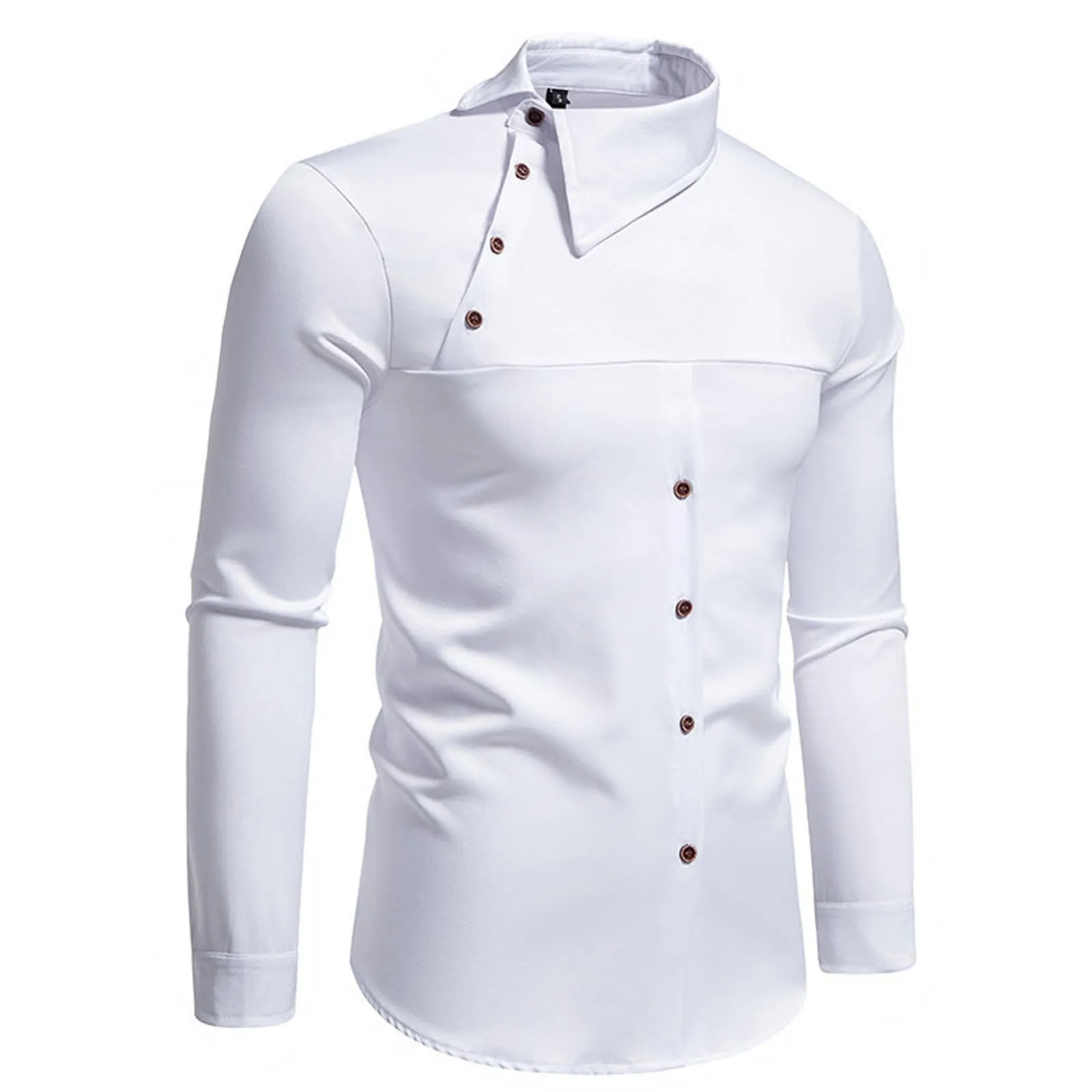 Mymyguoe Camicia ricamata da uomo per matrimonio Play Shirt Slim Fit Gothic Abbigliamento Matrimonio Play Shirt Camicia da uomo Camicia asimmetrica a maniche lunghe chic colletto alto business camicia - immagine 2